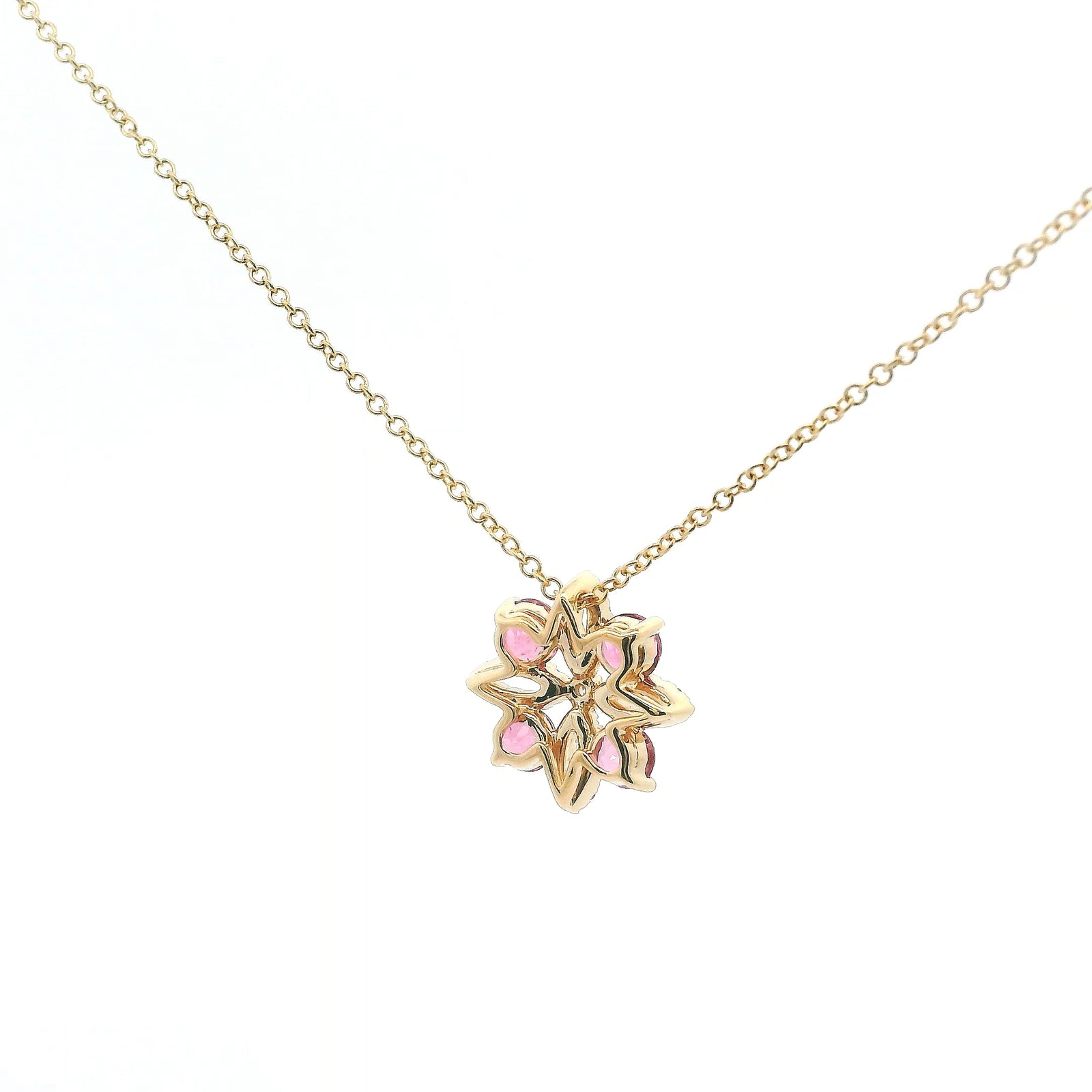 14K Yellow Gold 0.78cttw. Pink Tourmaline & 0.15cttw. Diamond Floral Pendant Necklace