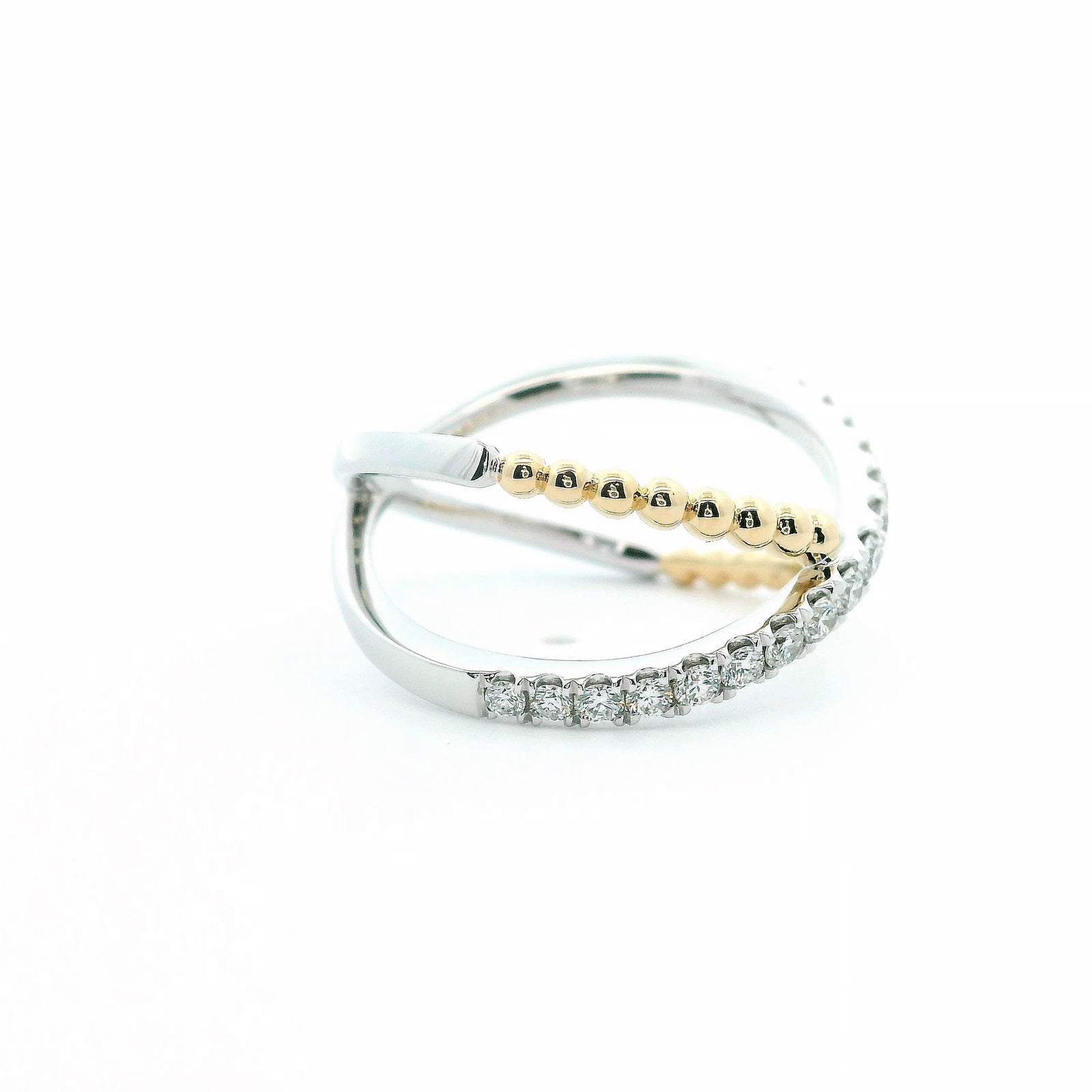 14K White & Yellow Gold 0.39cttw. Diamond Beaded Crossover Fashion Ring