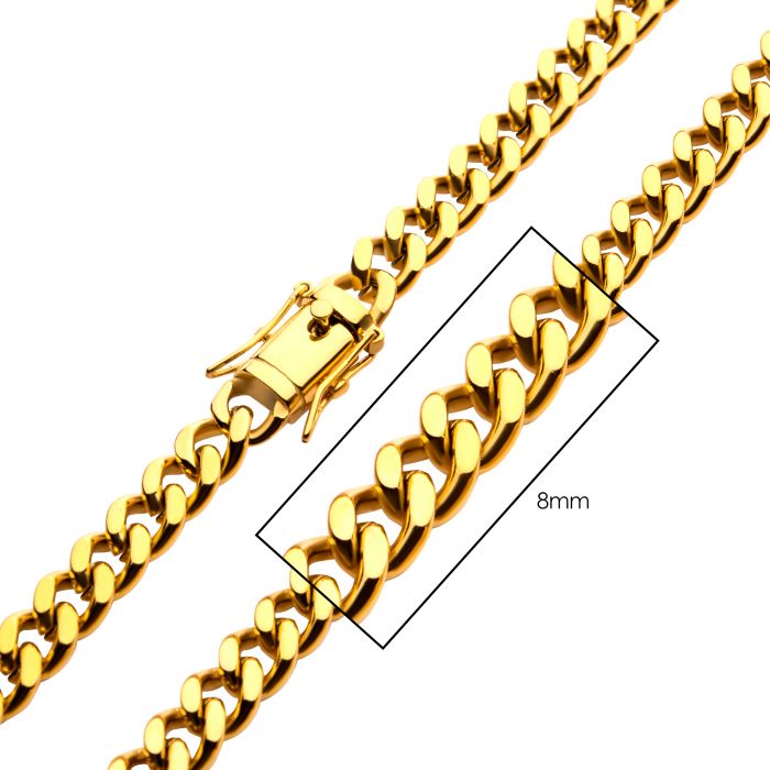 8mm 18K Gold Plated Stainless Steel Miami Cuban Chain 24" NK15011GP-24