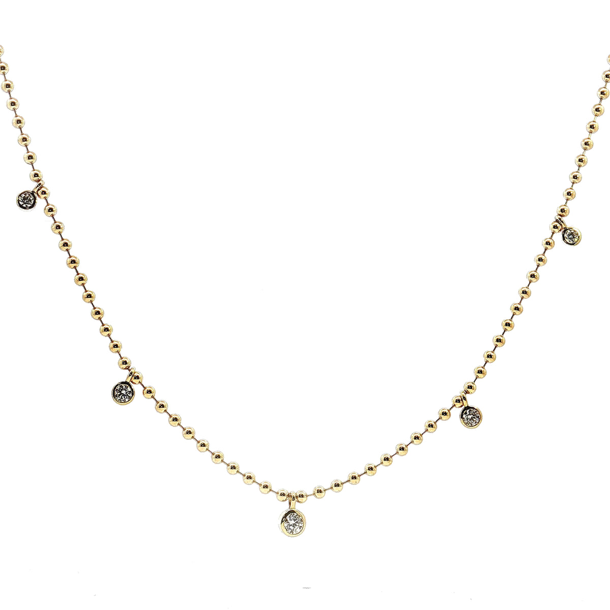 A. Jaffe 14K Yellow Gold 0.69cttw. Diamond Multi Bezel Dangle Beaded Necklace