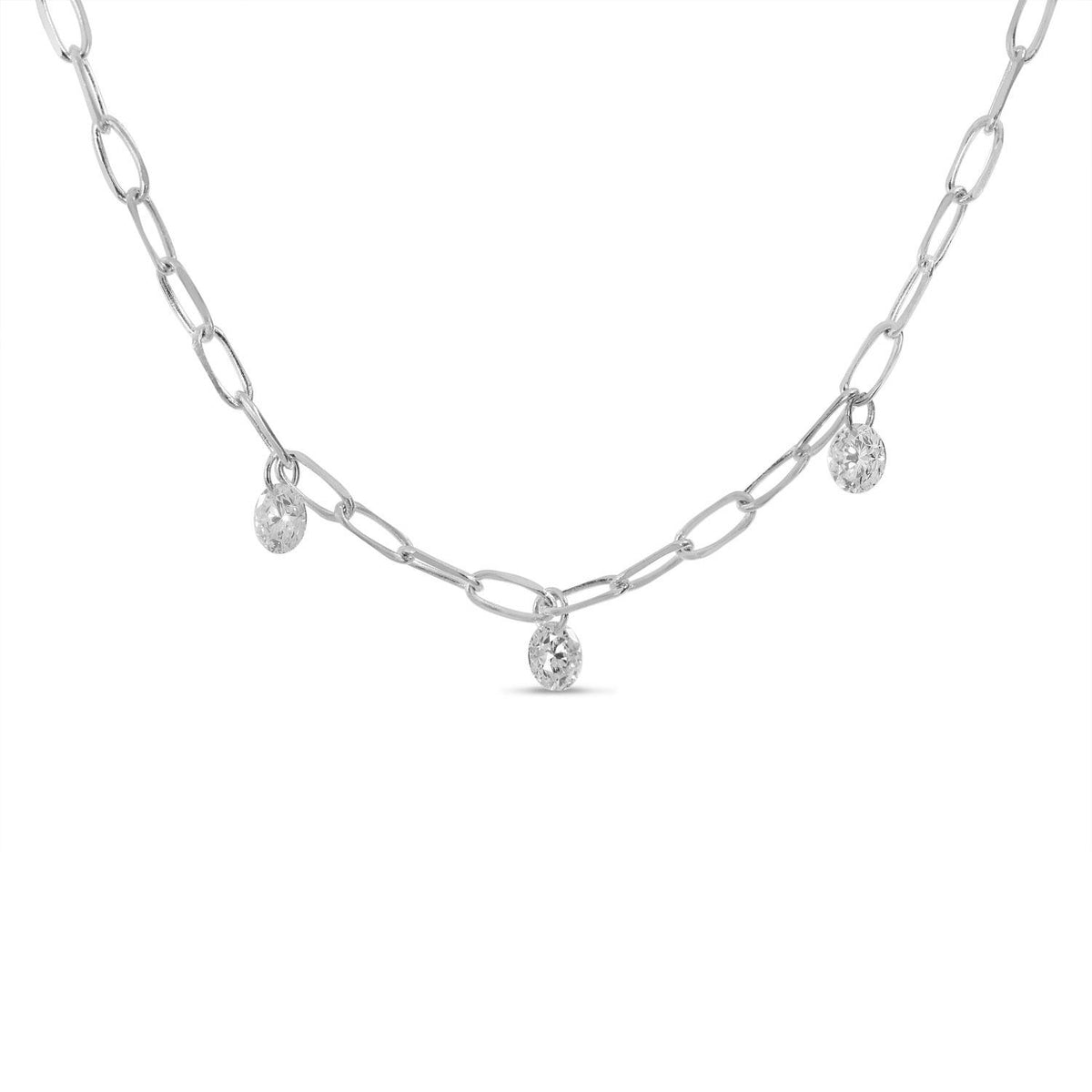 14K White Gold 0.30ct. 3 Stone Dashing Diamond Link Necklace