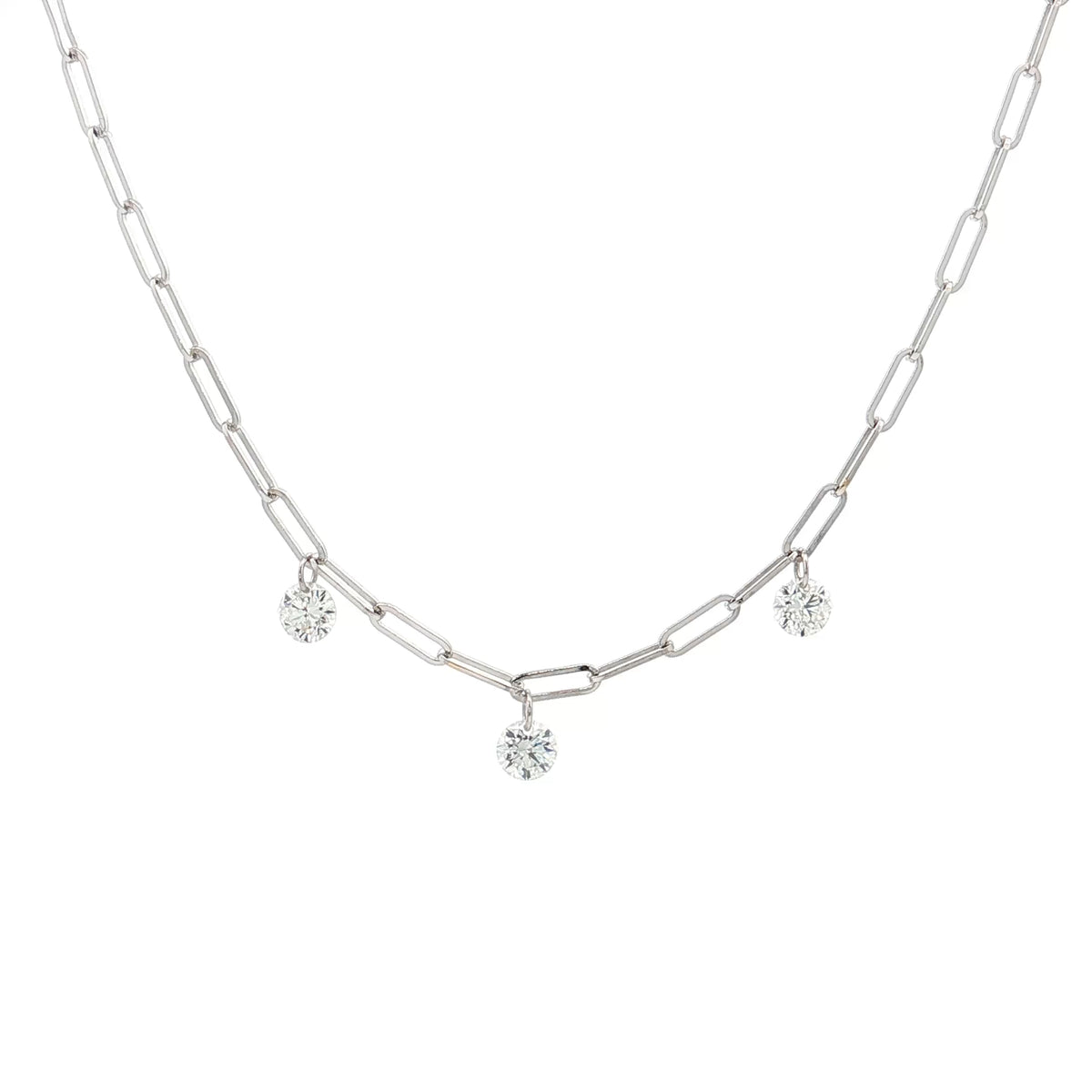 14K White Gold 0.30ct. 3 Stone Dashing Diamond Link Necklace