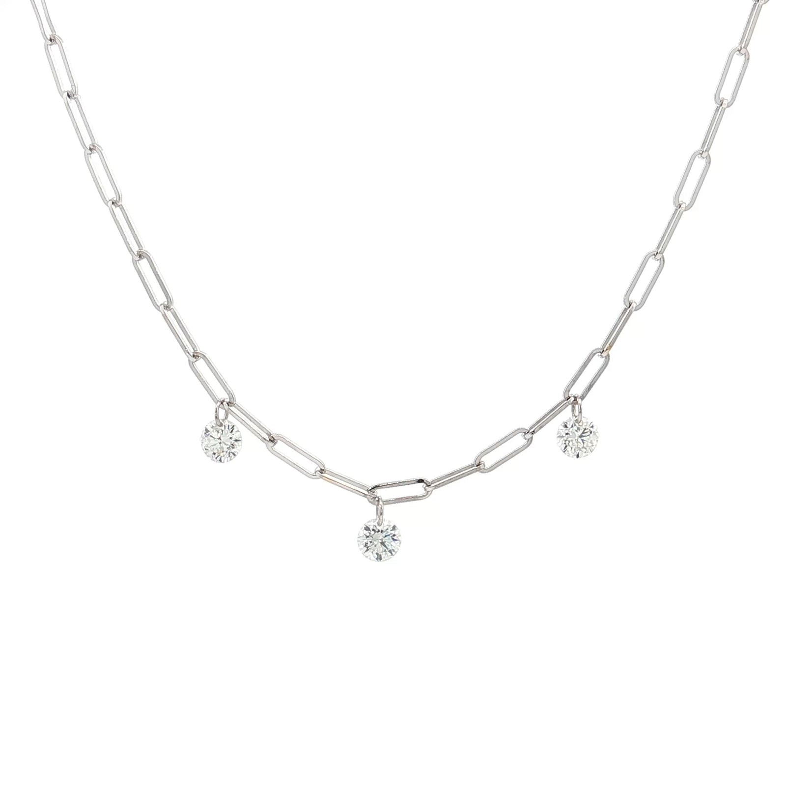 14K White Gold 0.30ct. 3 Stone Dashing Diamond Link Necklace
