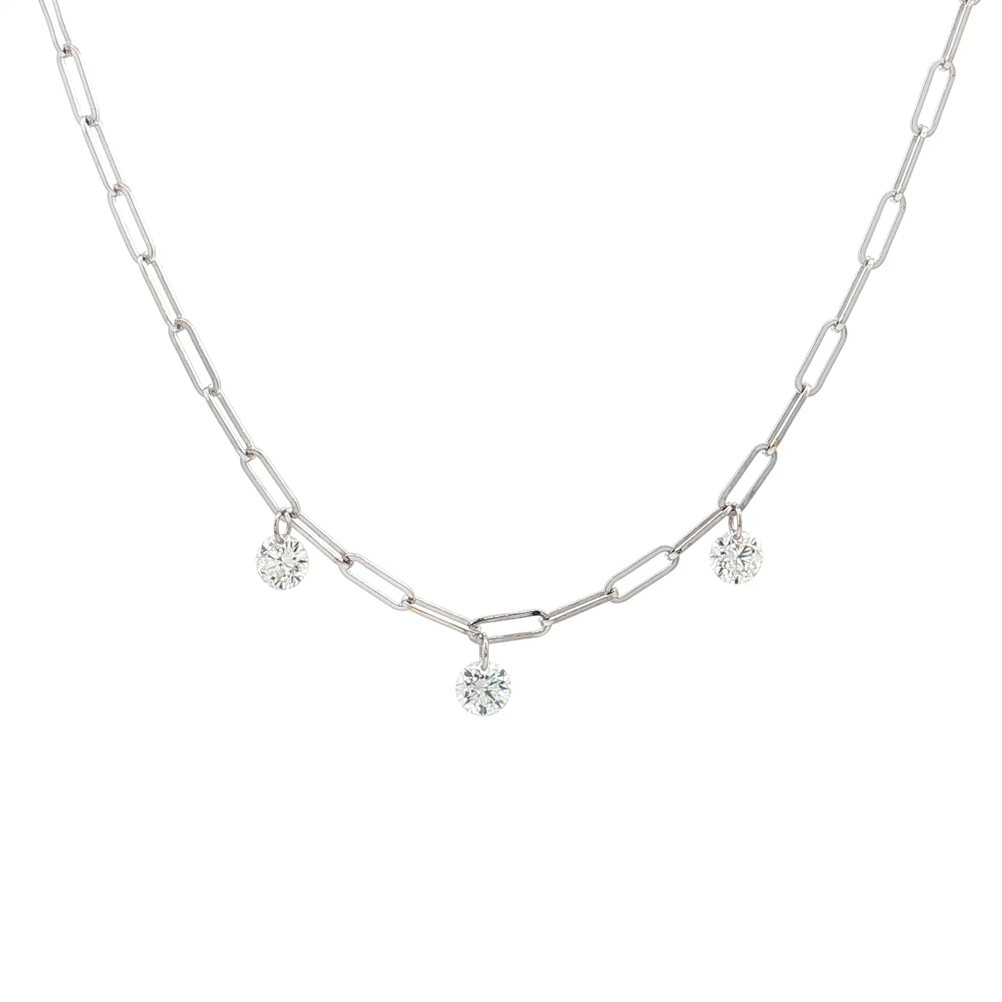 14K White Gold 0.30ct. 3 Stone Dashing Diamond Link Necklace