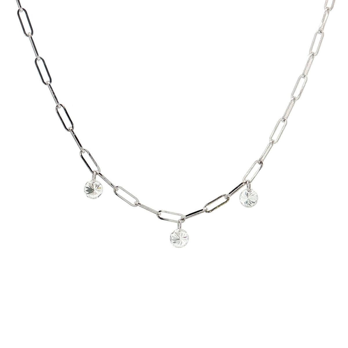 14K White Gold 0.30ct. 3 Stone Dashing Diamond Link Necklace
