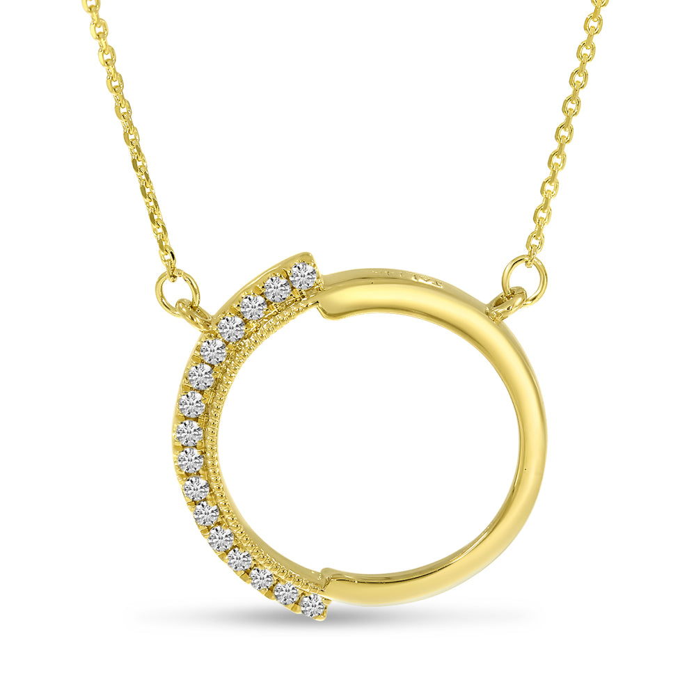 14K Yellow Gold 0.08ct. Diamond Half Open Circle Necklace