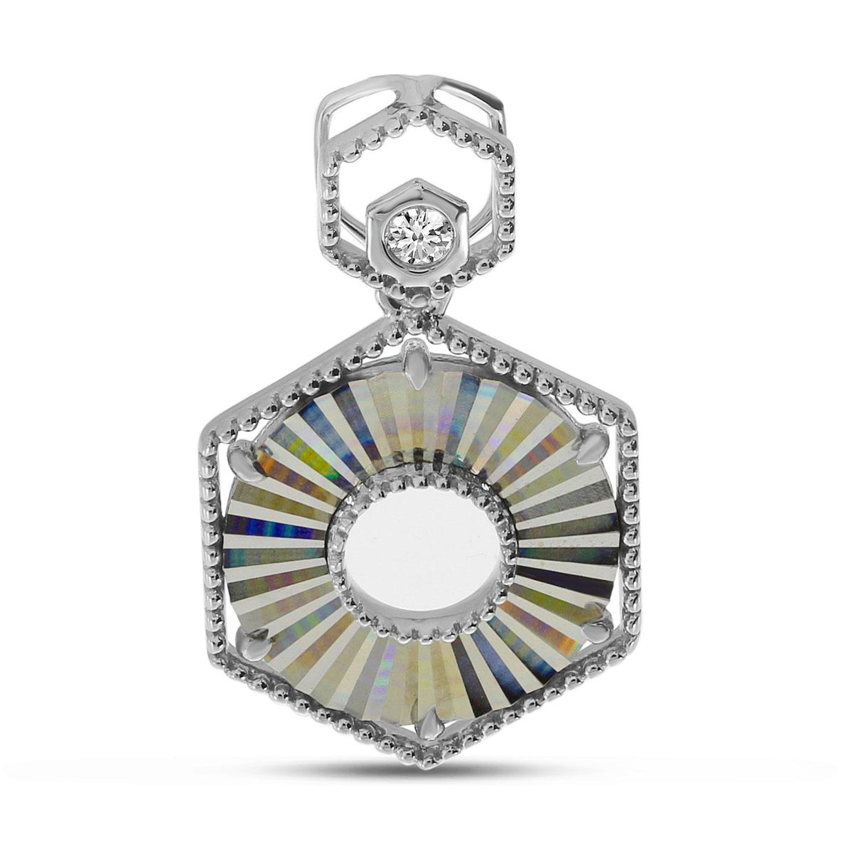14K White Gold Diamond Fluted Hexagonal Pendant