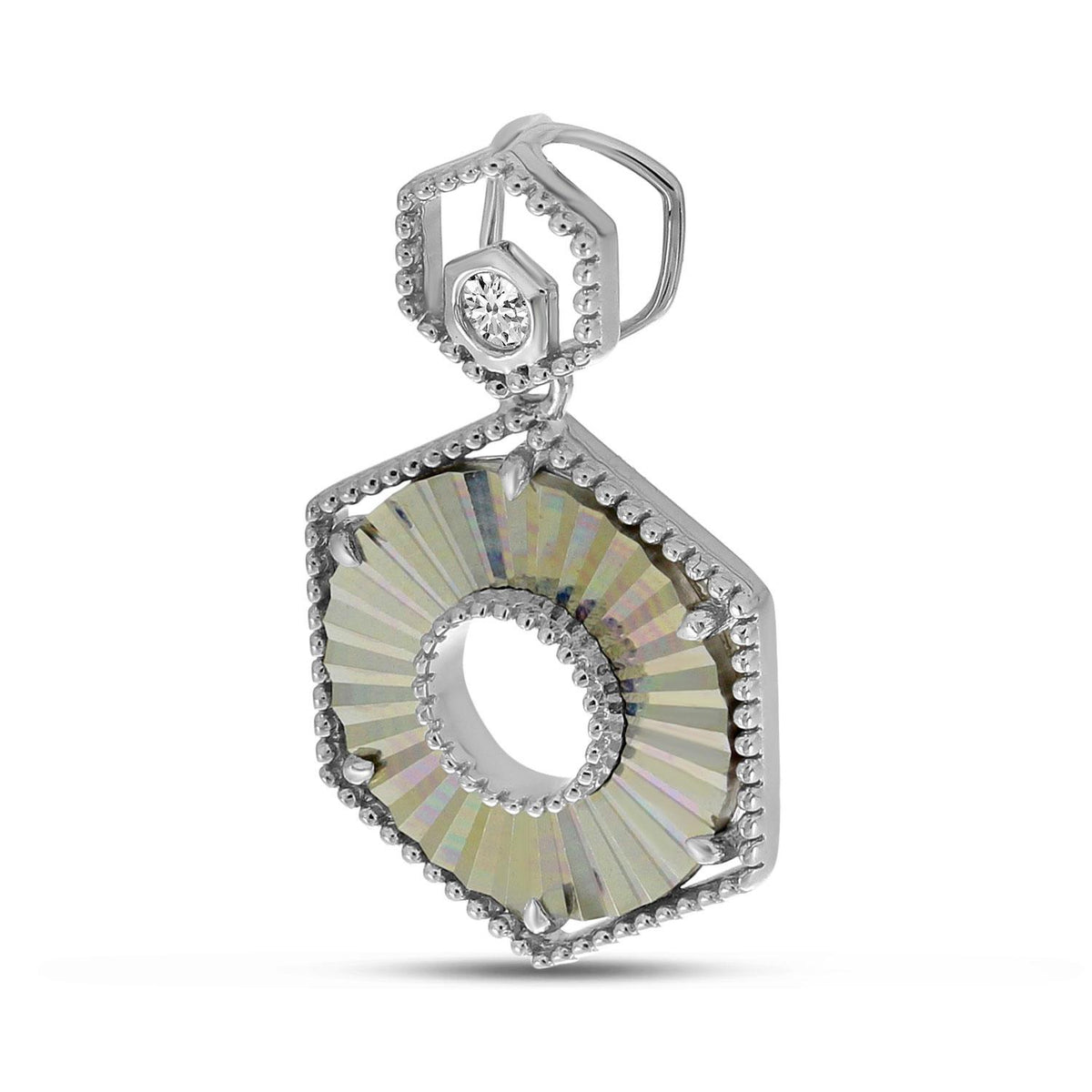 14K White Gold Diamond Fluted Hexagonal Pendant