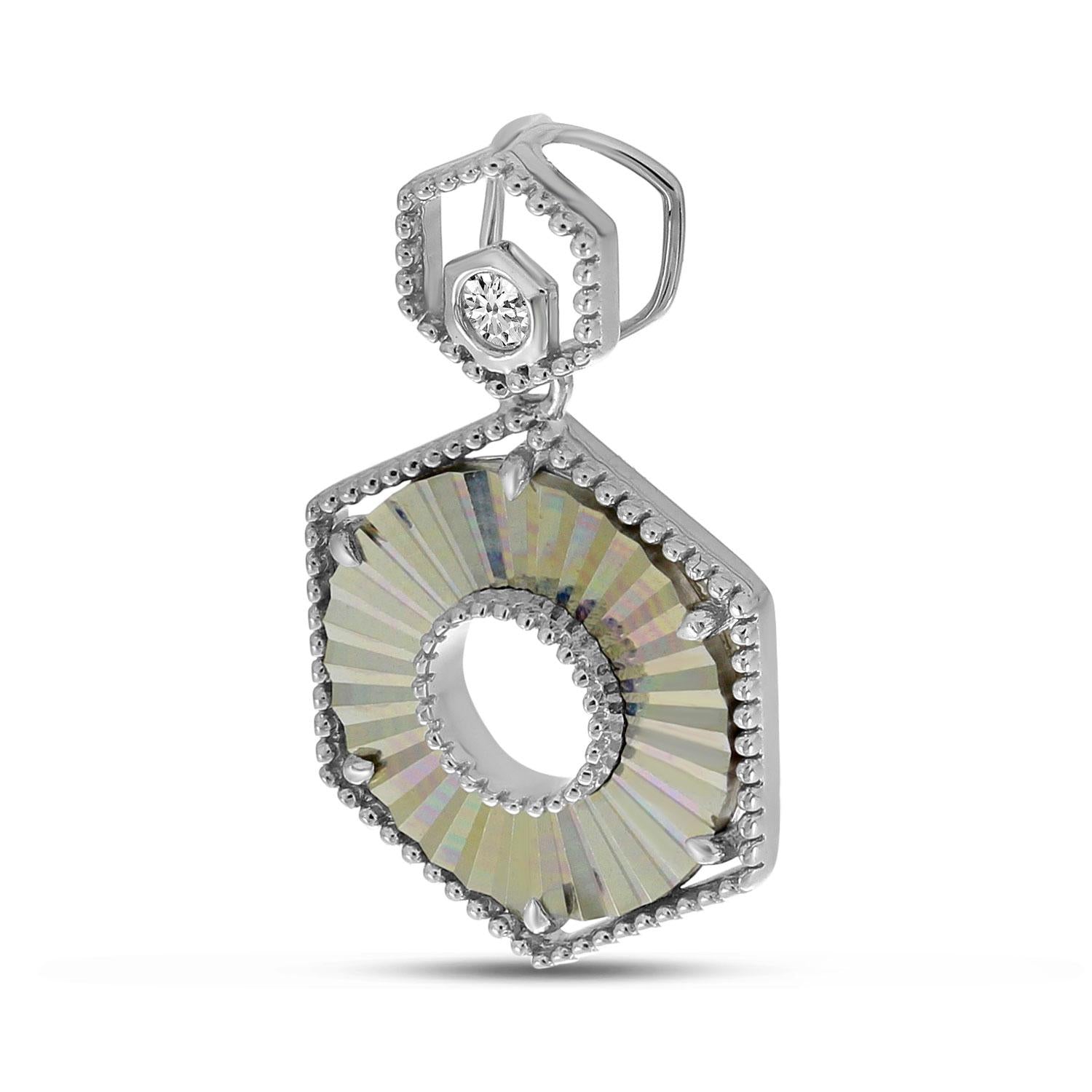 14K White Gold Diamond Fluted Hexagonal Pendant