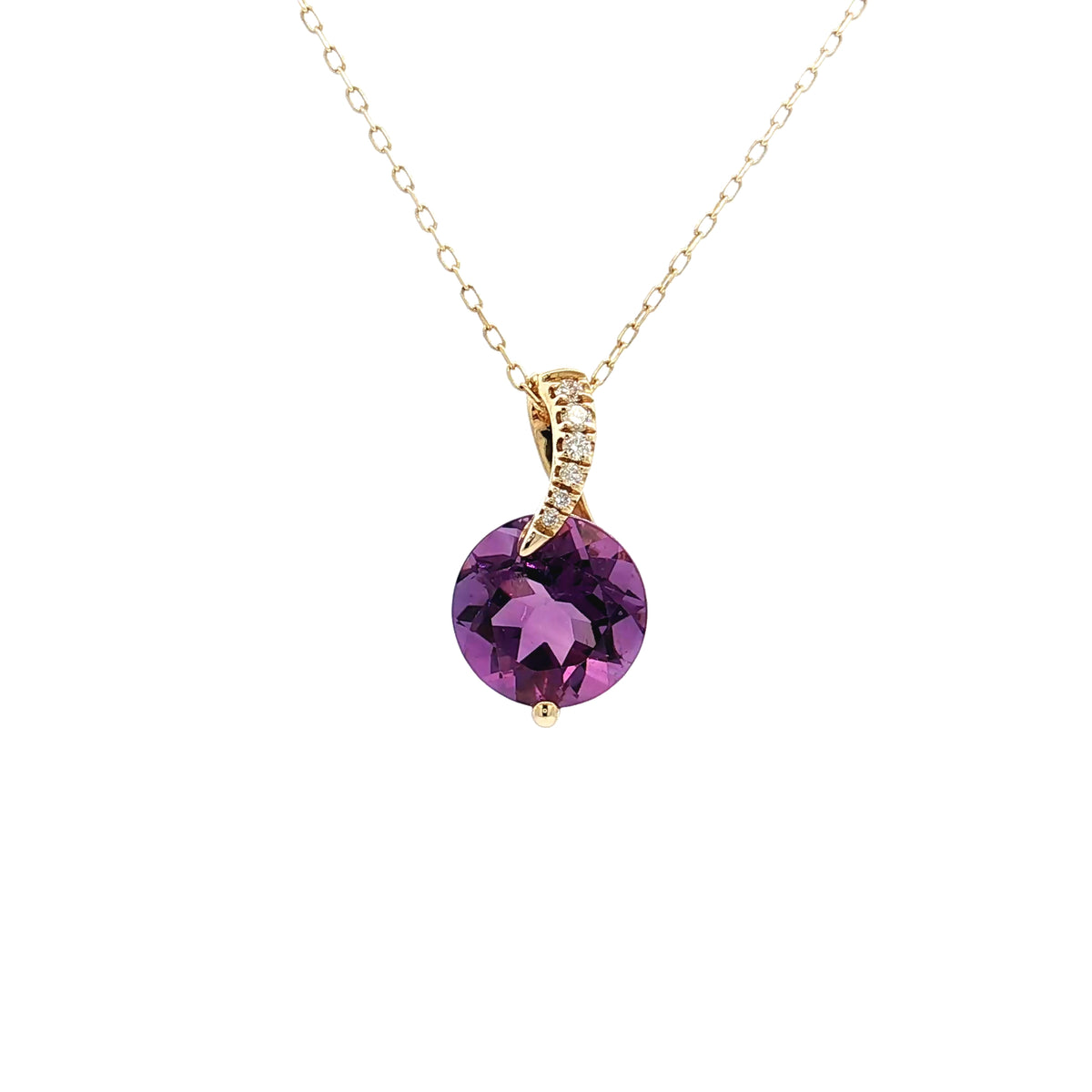 14K Yellow Gold Amethyst &amp; Diamond Accented Necklace