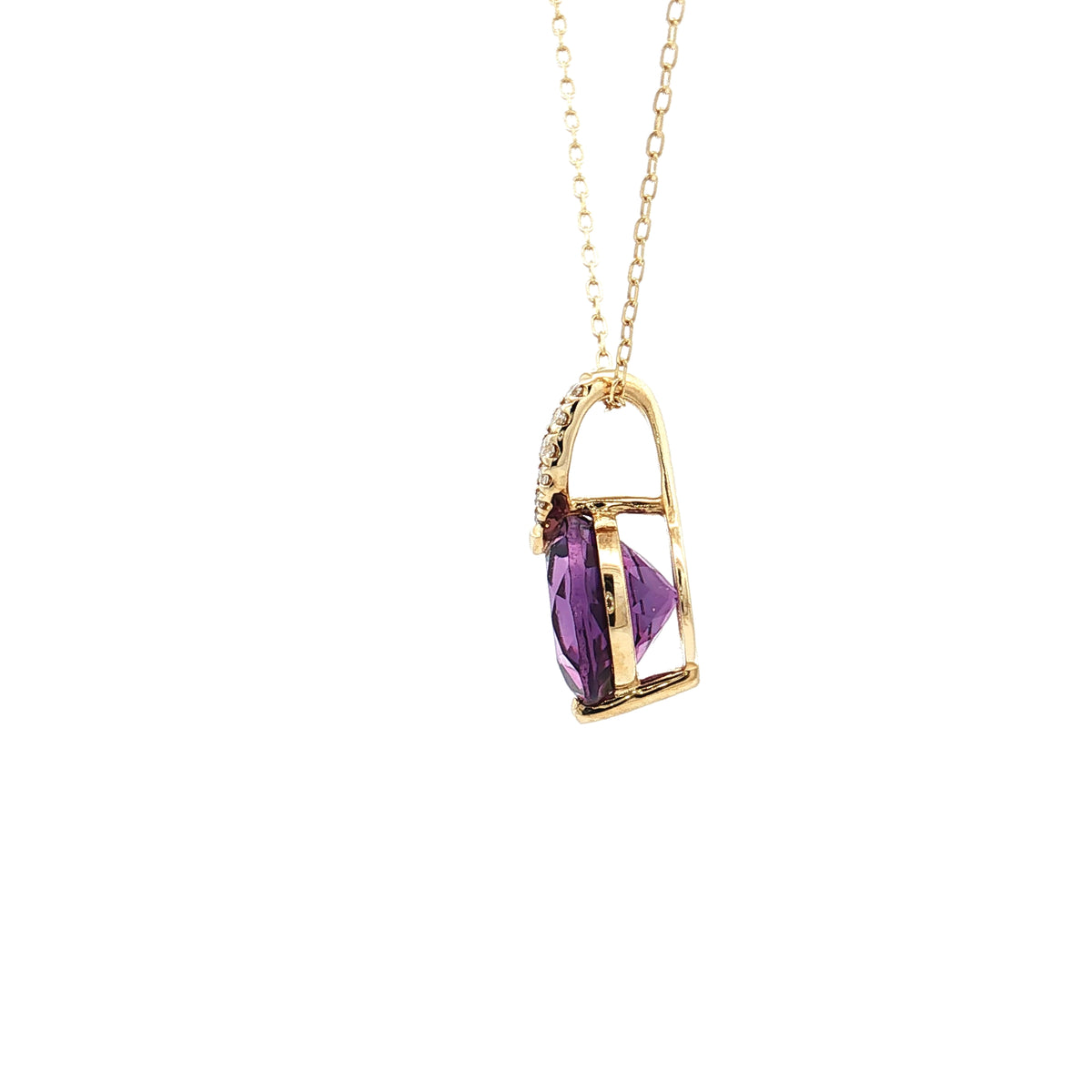 14K Yellow Gold Amethyst &amp; Diamond Accented Necklace