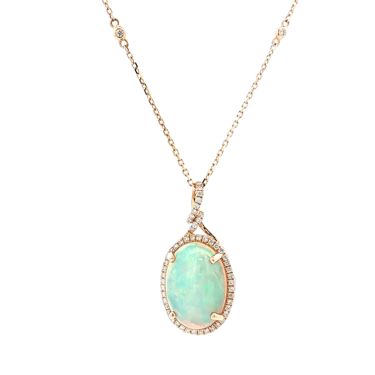 14K Yellow Gold Ethiopian Opal &amp; Diamond Accented Necklace