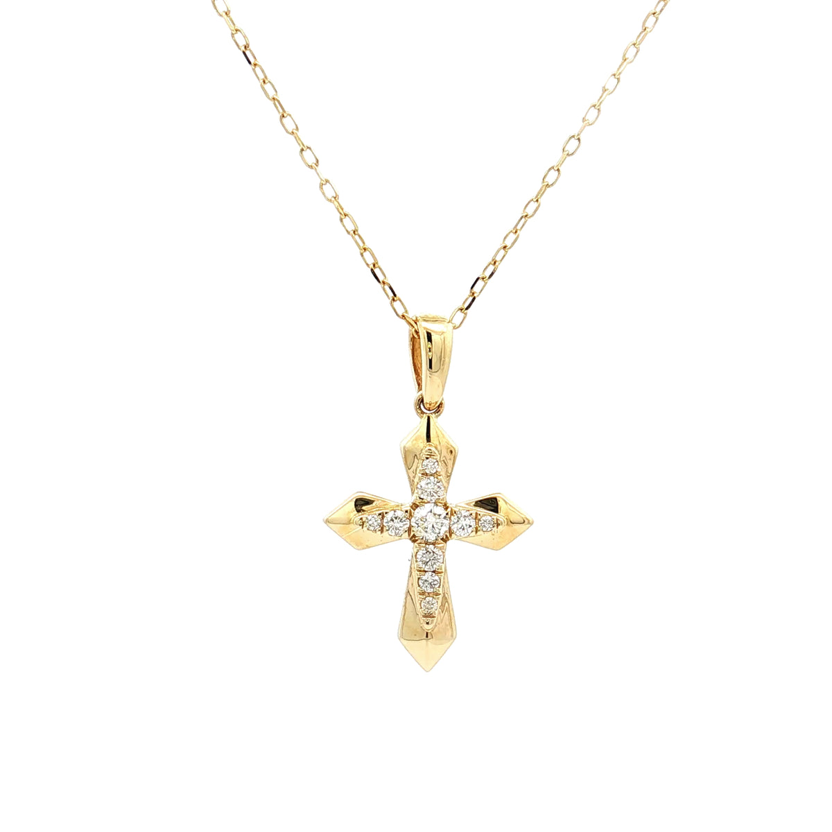 14K Yellow Gold Diamond Cross Necklace