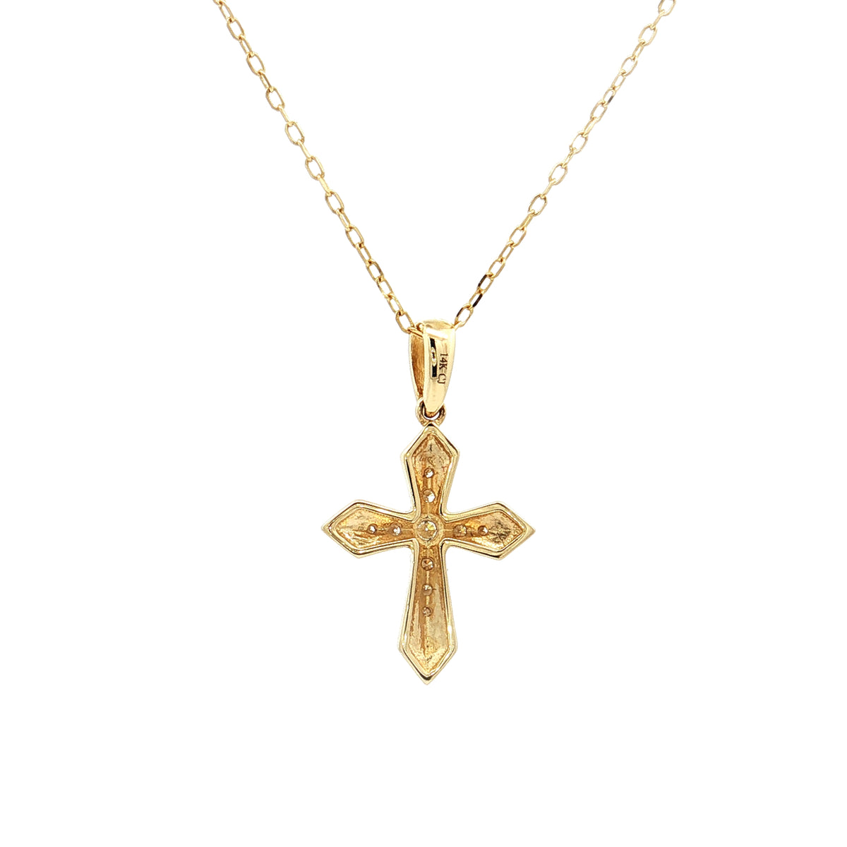 14K Yellow Gold Diamond Cross Necklace
