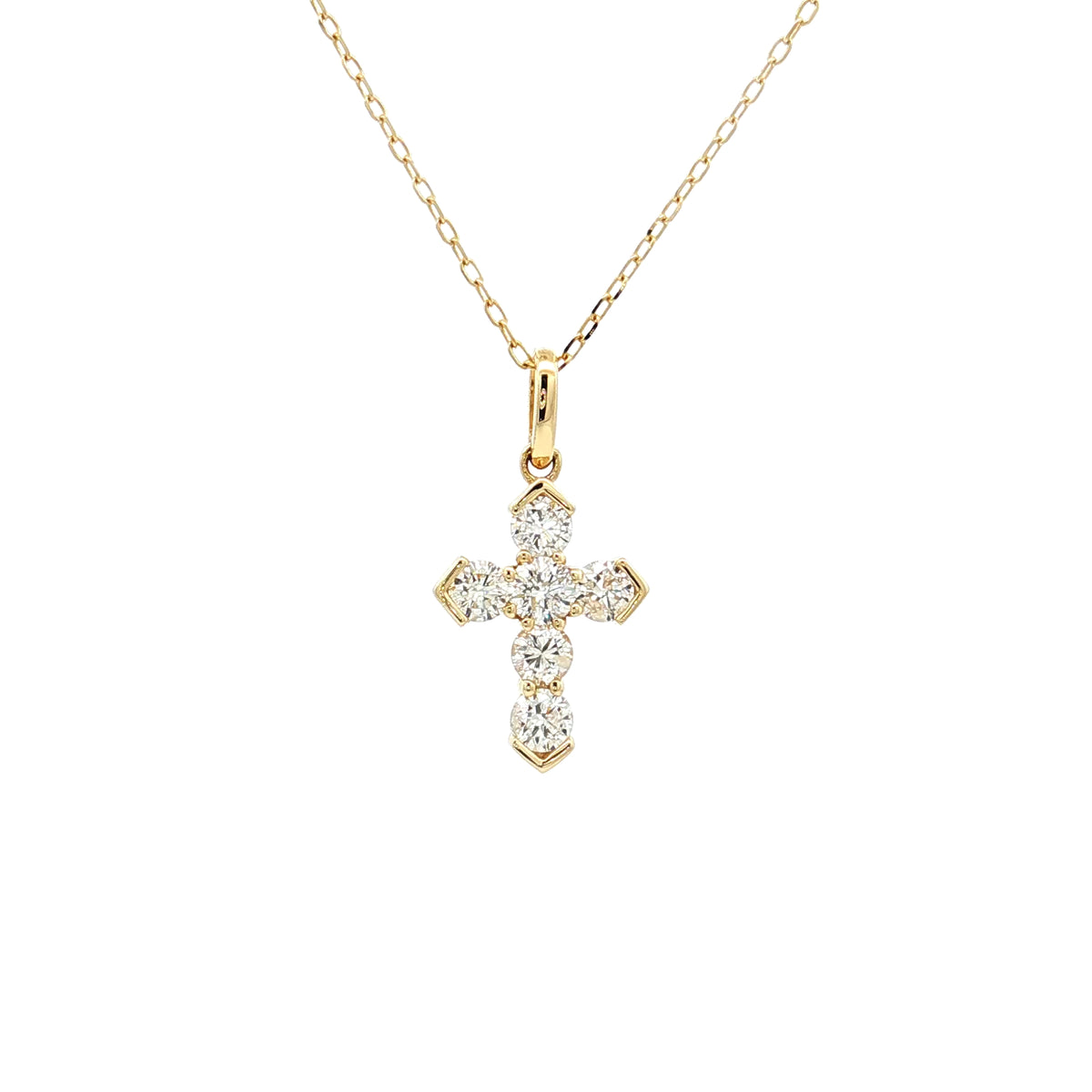 14K Yellow Gold Diamond Cross Necklace