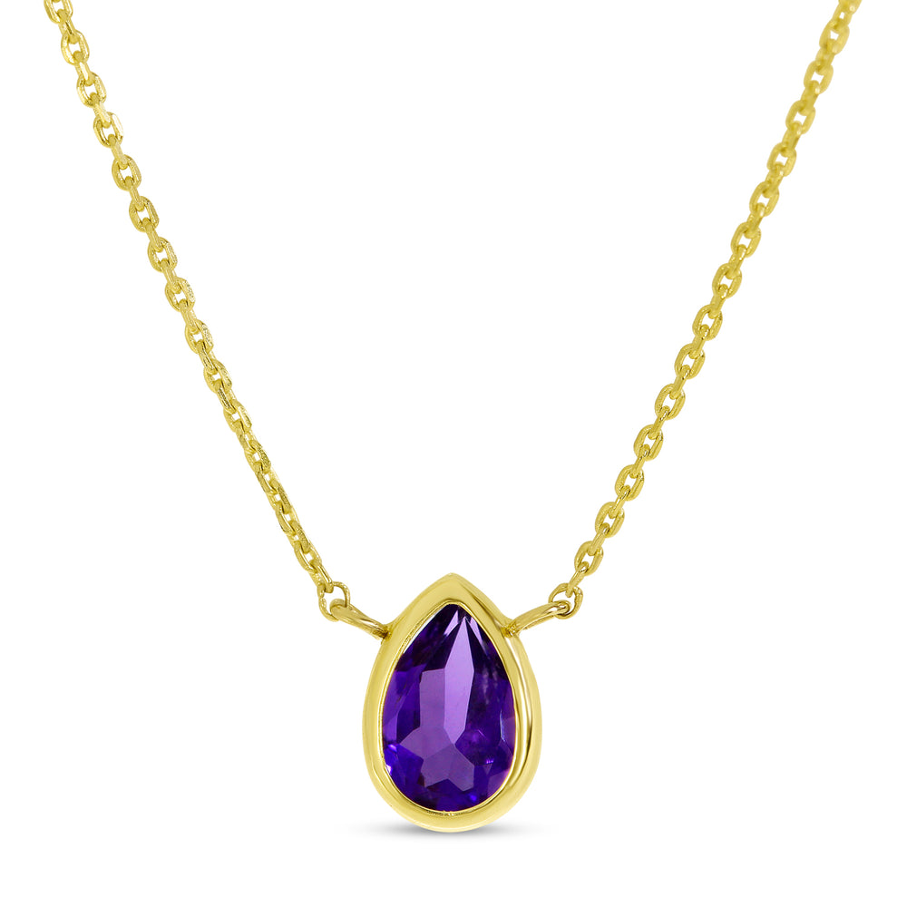 14K Yellow Gold 6x4mm Pear Shaped Amethyst Birthstone Necklace