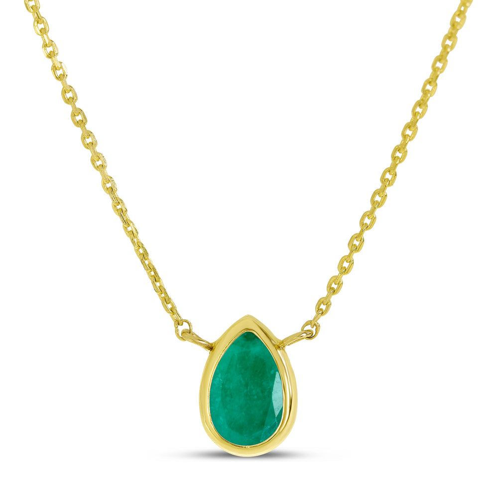 14K Yellow Gold 6x4mm Pear Shaped Emerald Birthstone Necklace