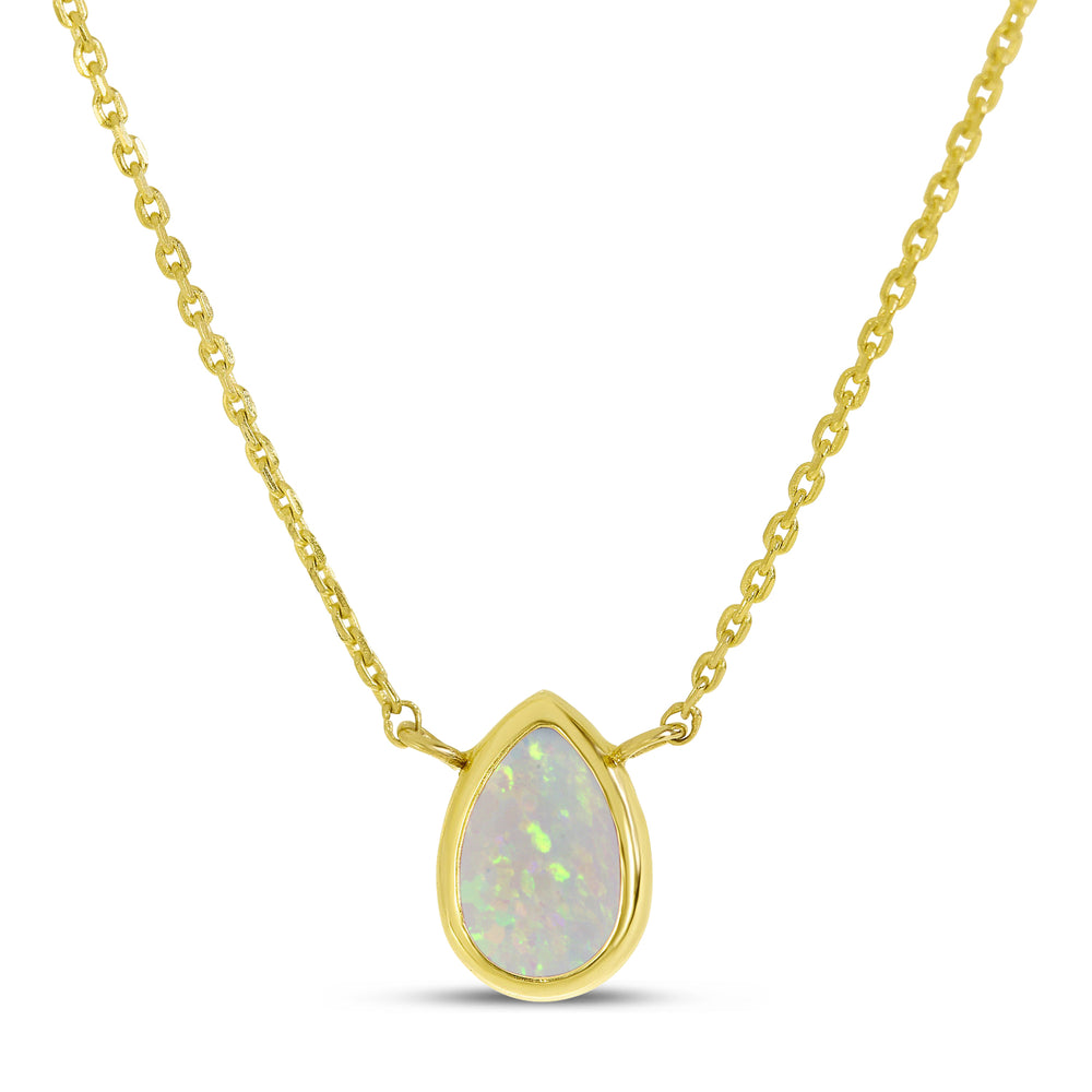14K Yellow Gold 6x4mm Pear Shaped Opal Birthstone Necklace
