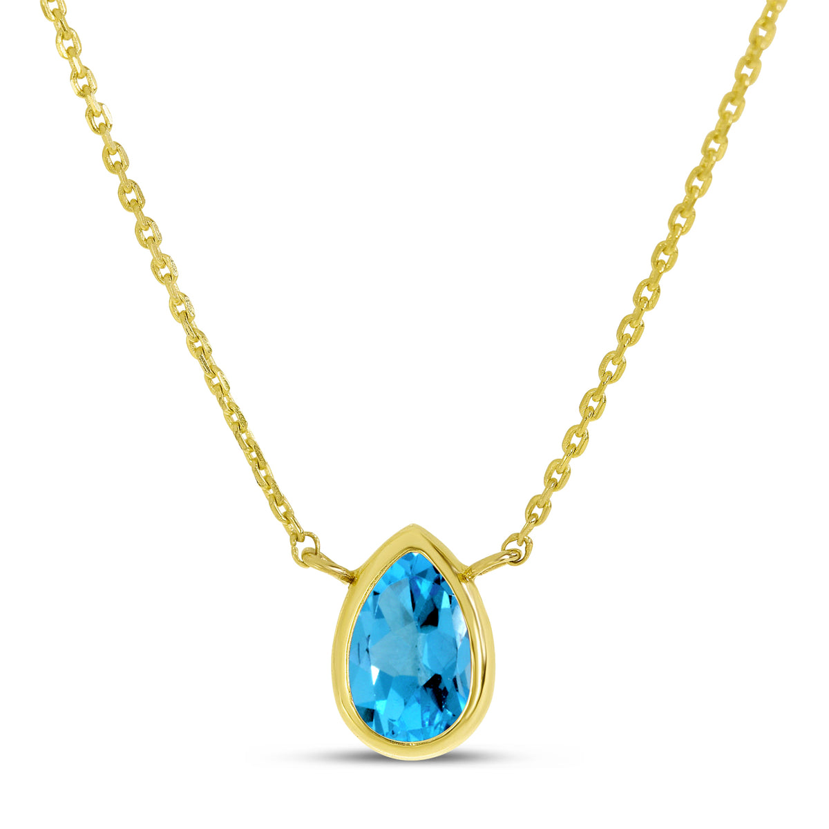 14K Yellow Gold 6x4mm Pear Shaped Blue Topaz Birthstone Necklace