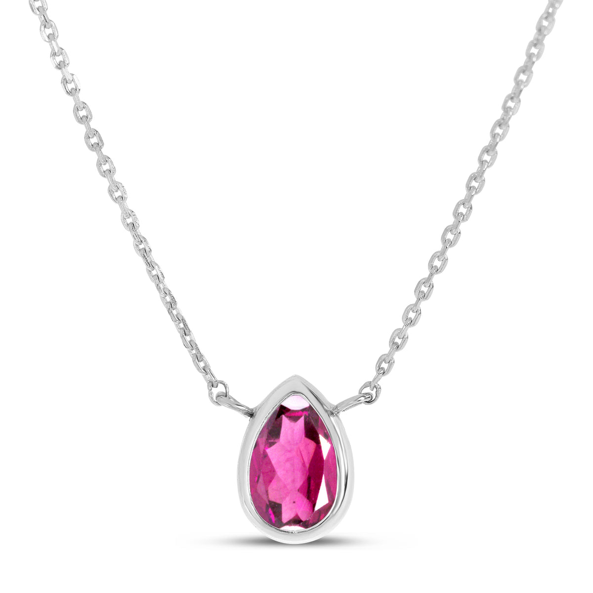 14K White Gold 6x4mm Pear Shaped Pink Tourmaline Birthstone Necklace