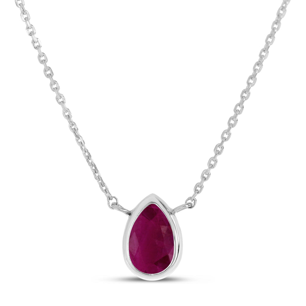 14K White Gold 6x4mm Pear Shaped Ruby Birthstone Necklace