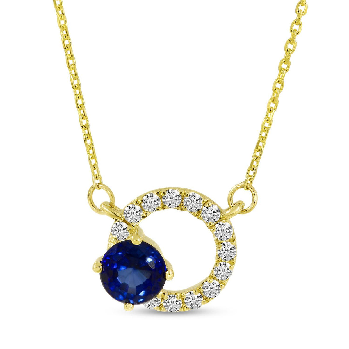 14K Yellow Gold Sapphire &amp; Diamond Circle Shadow Necklace