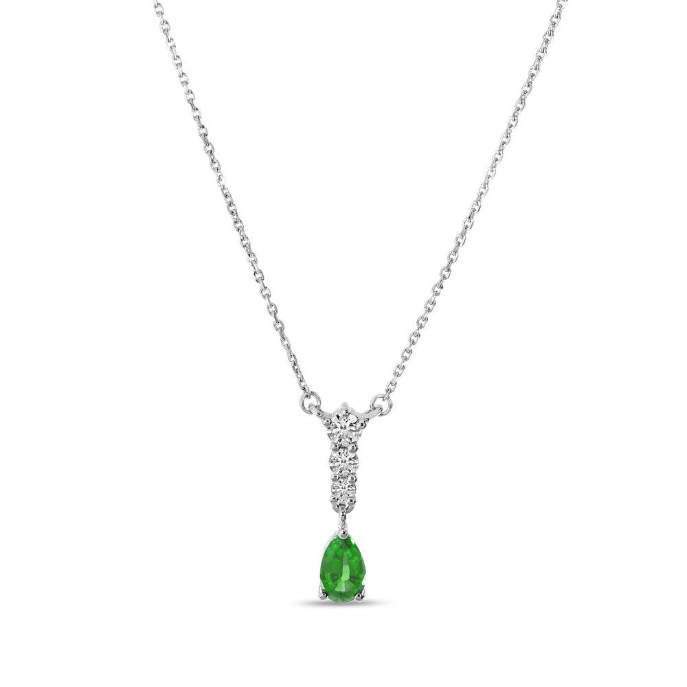 14K White Gold 0.25ct. Pear Emerald & 0.10cttw. Diamond Dangle Necklace