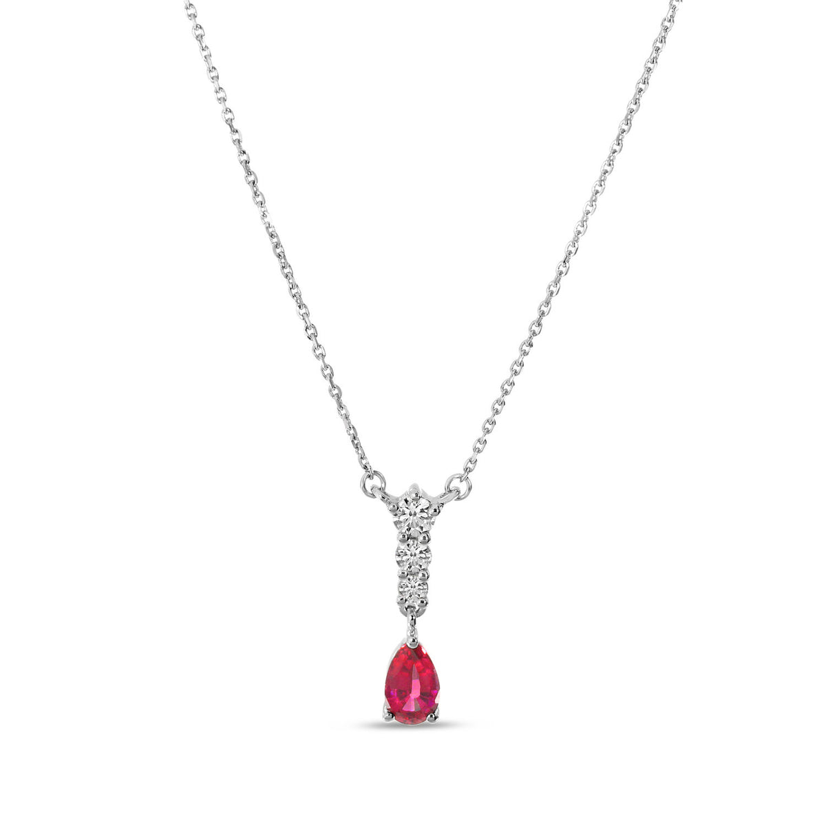 14K White Gold 0.25ct. Pear Ruby &amp; 0.10cttw. Diamond Dangle Necklace
