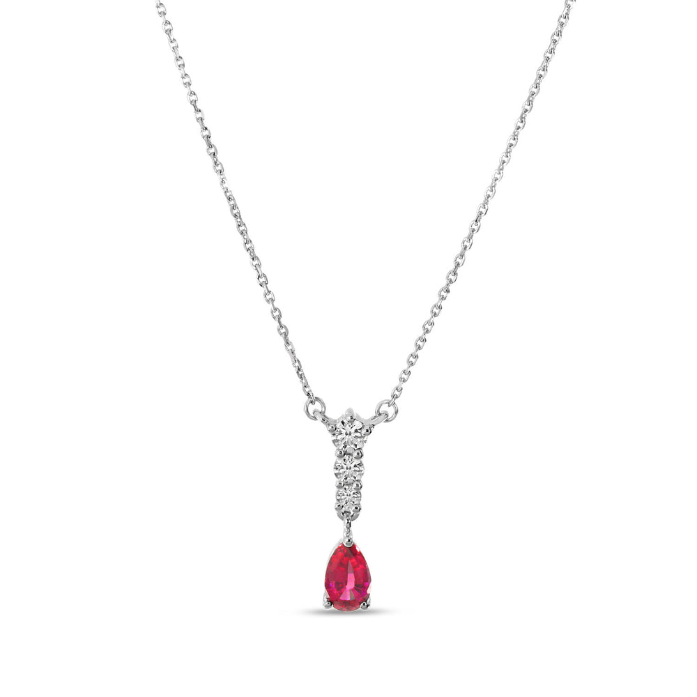 14K White Gold 0.25ct. Pear Ruby & 0.10cttw. Diamond Dangle Necklace