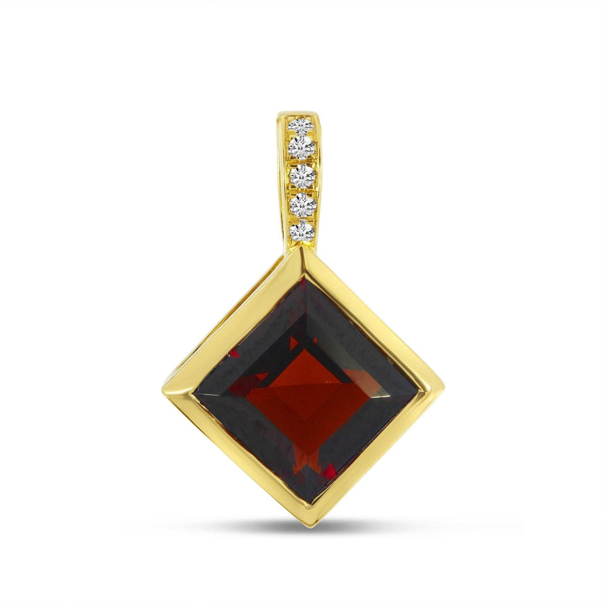14K Yellow Gold 2.19ct. Princess Garnet &amp; Diamond Bail Pendant
