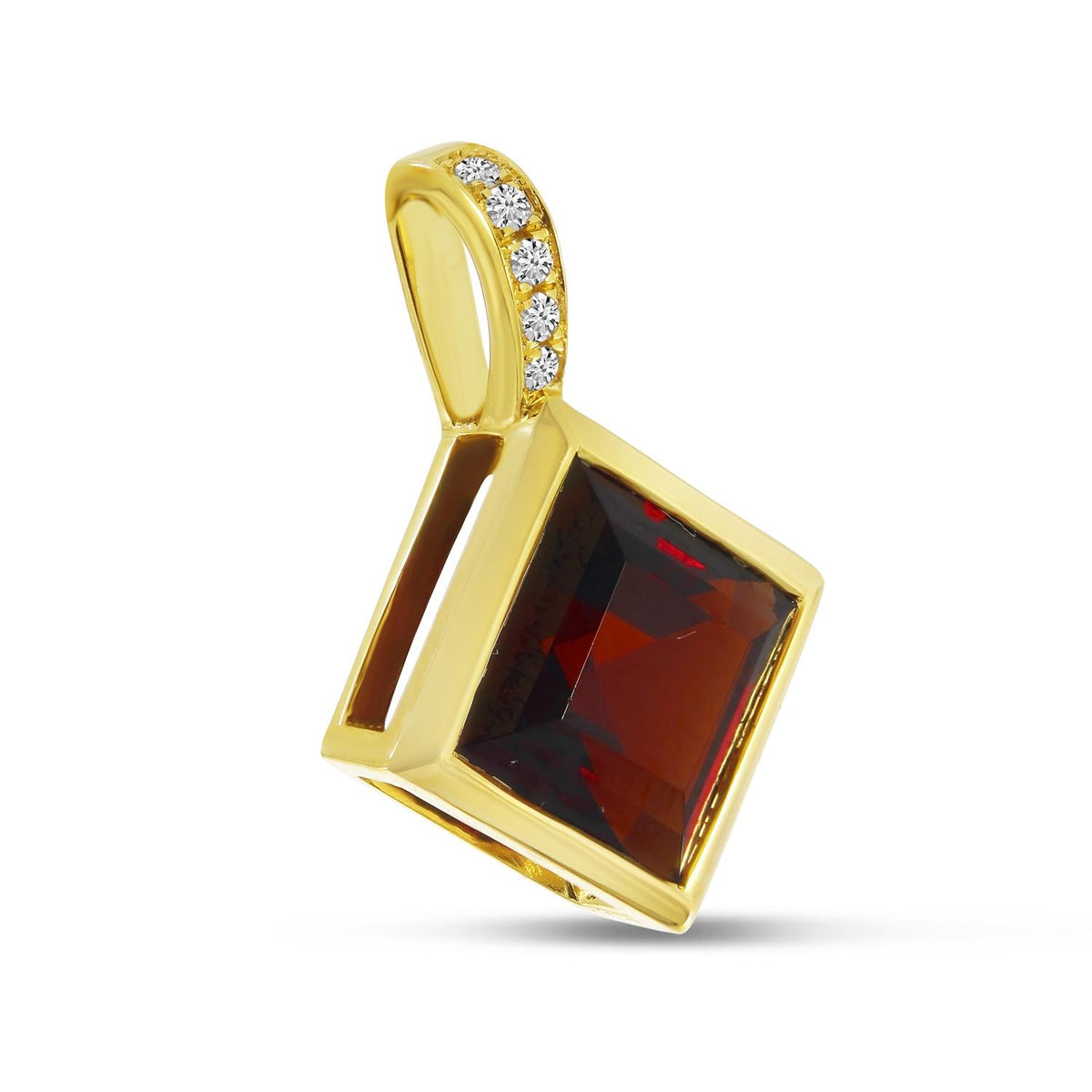 14K Yellow Gold 2.19ct. Princess Garnet &amp; Diamond Bail Pendant