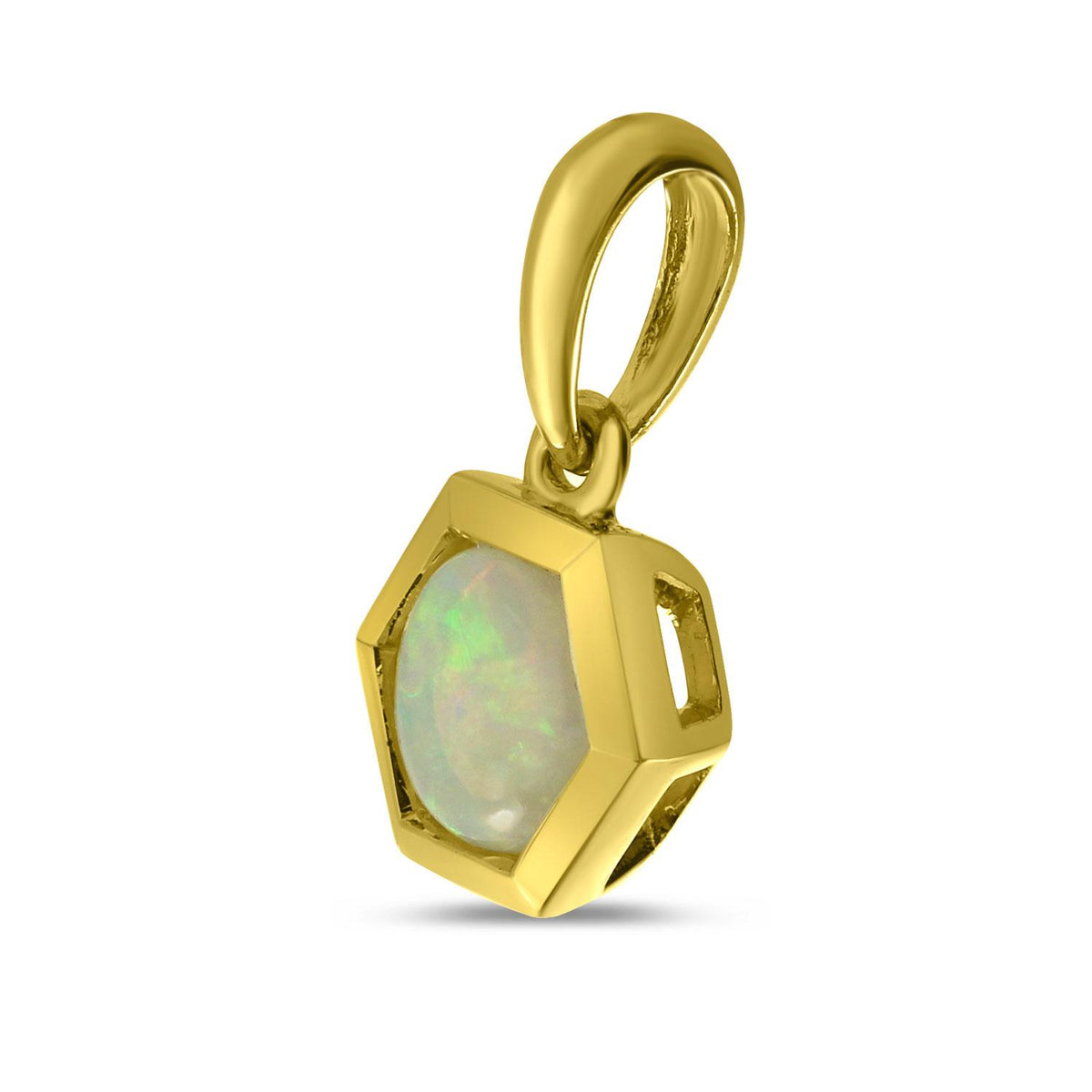 14K Yellow Gold 0.50ct. Round Opal Hexagon Pendant