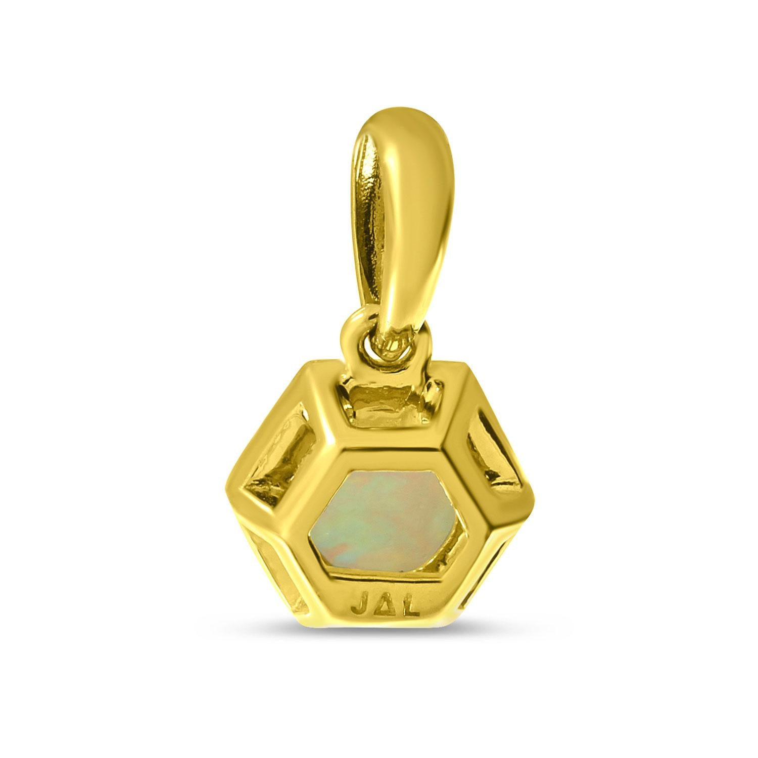14K Yellow Gold 0.50ct. Round Opal Hexagon Pendant