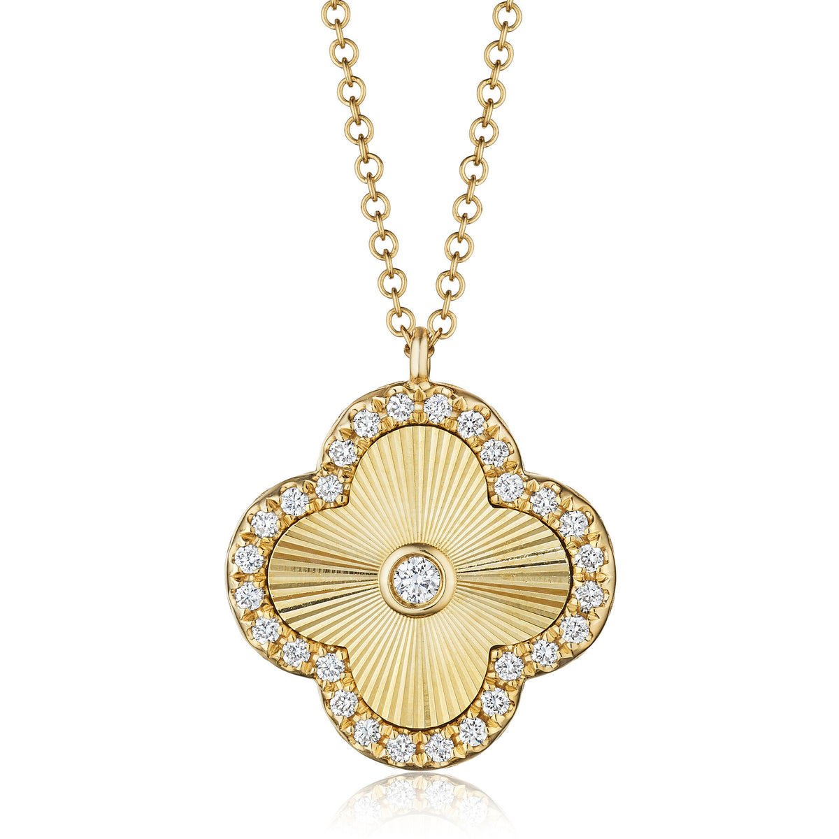 A. Jaffe 14K Yellow Gold 0.20cttw. Diamond Clover Quilted Border Necklace