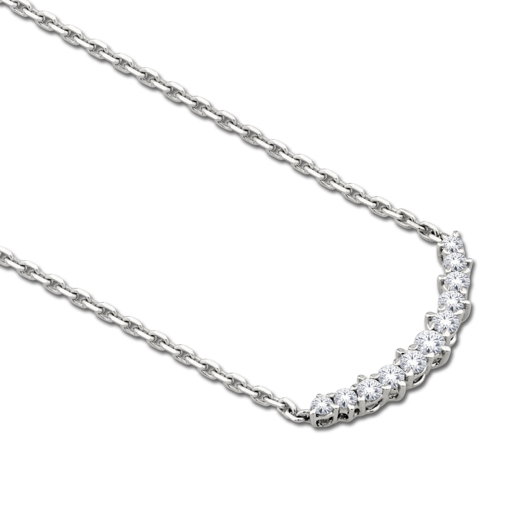 14K White Gold 0.28ct. Diamond Curved Bar Necklace