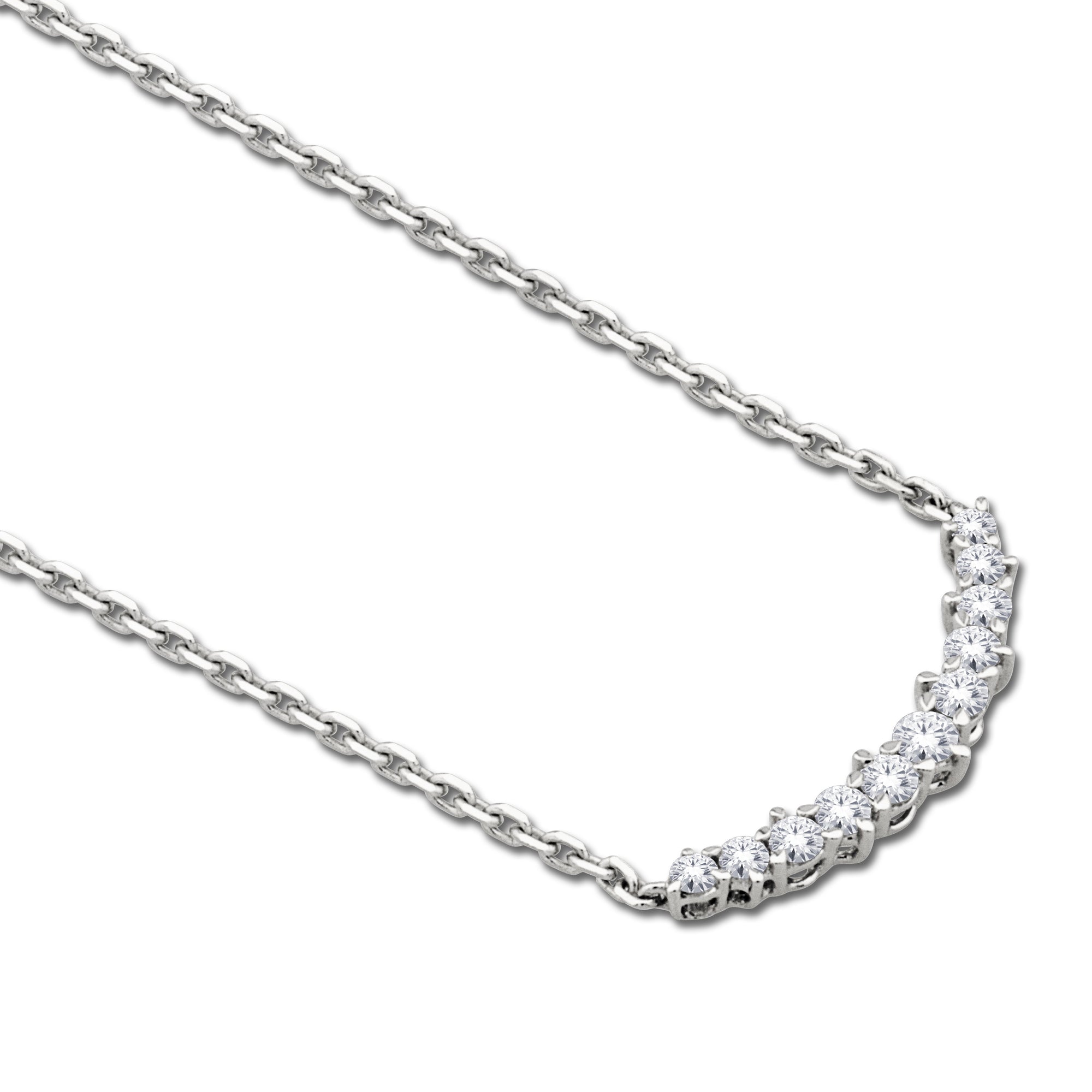 14K White Gold 0.28ct. Diamond Curved Bar Necklace
