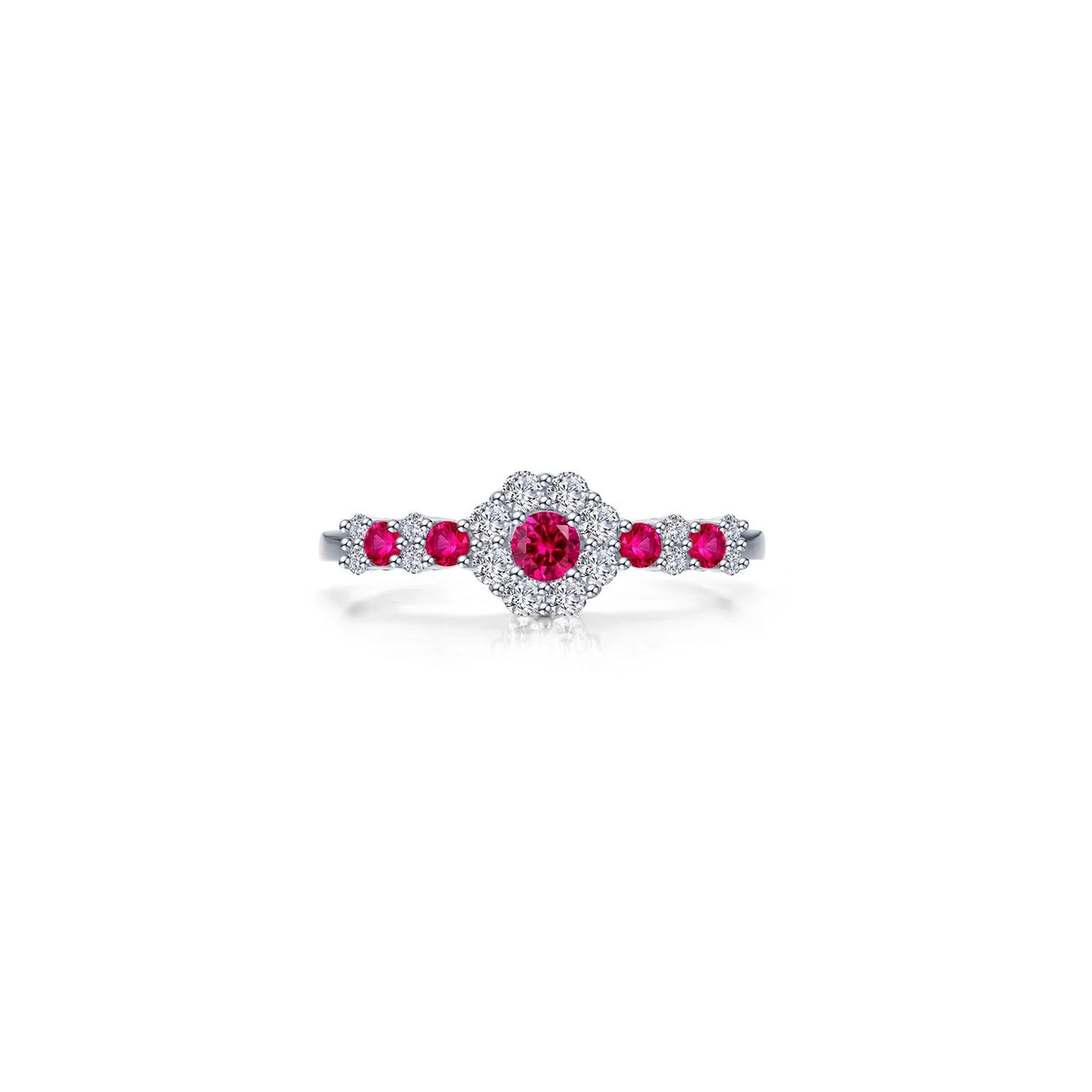 Lafonn Simulated Diamond &amp; Ruby Halo Flower Ring R0535CRP