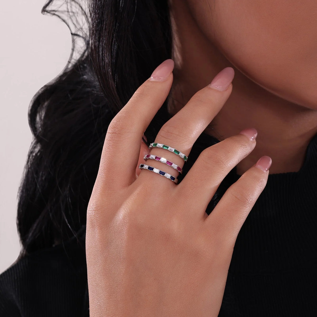 Lafonn Simulated Diamond &amp; Sapphire Baguette Half-Eternity Band R0537CSP06