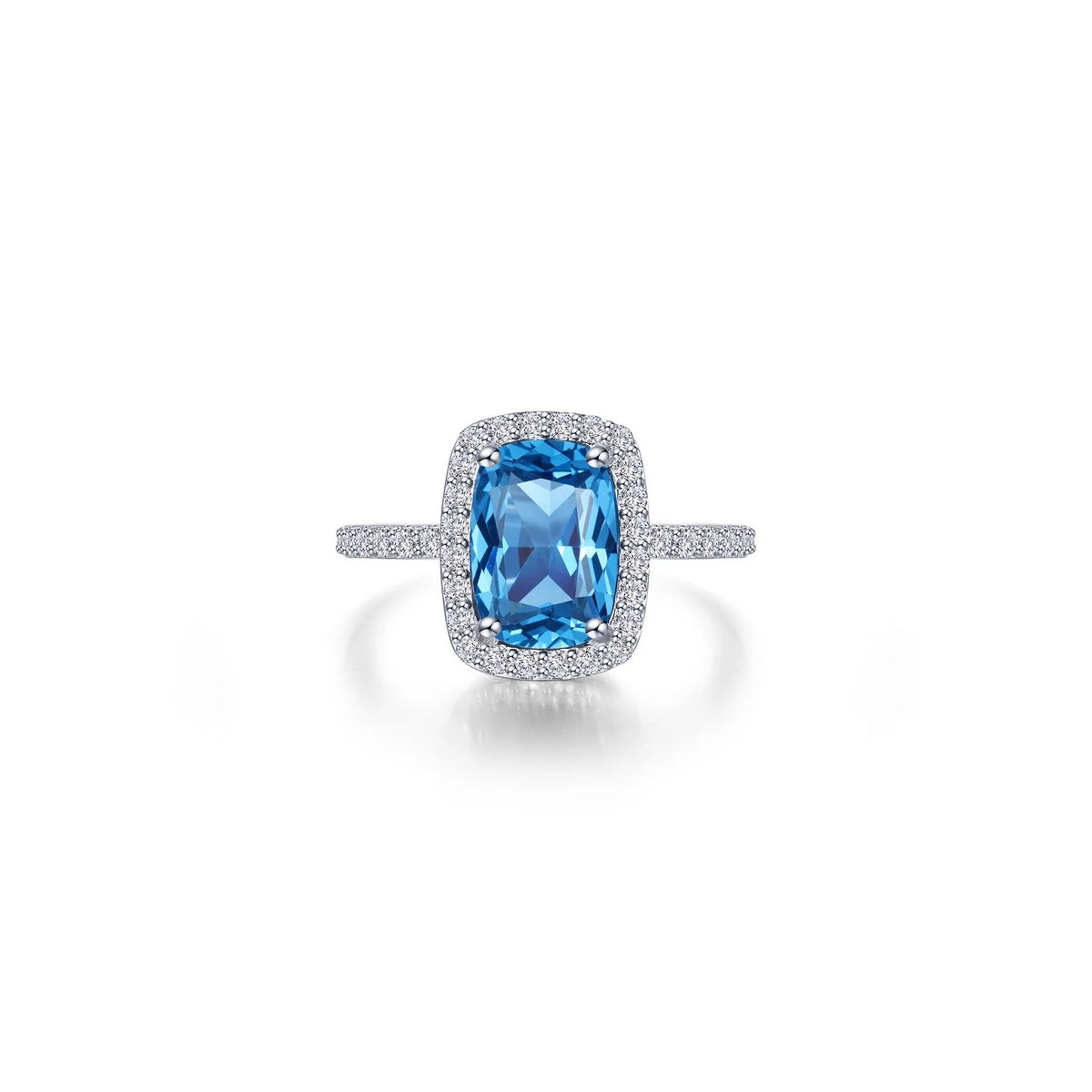 Lafonn Simulated Diamond &amp; Blue Topaz Halo Cushion-Cut Ring R0545BTP06