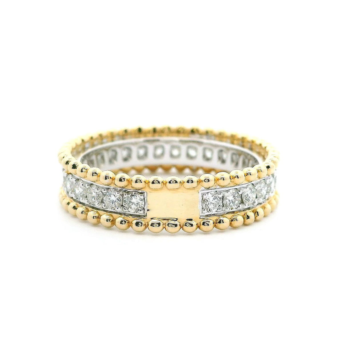 14K Yellow &amp; White Gold 0.64cttw. Diamond Center Beaded Edge Fashion Ring