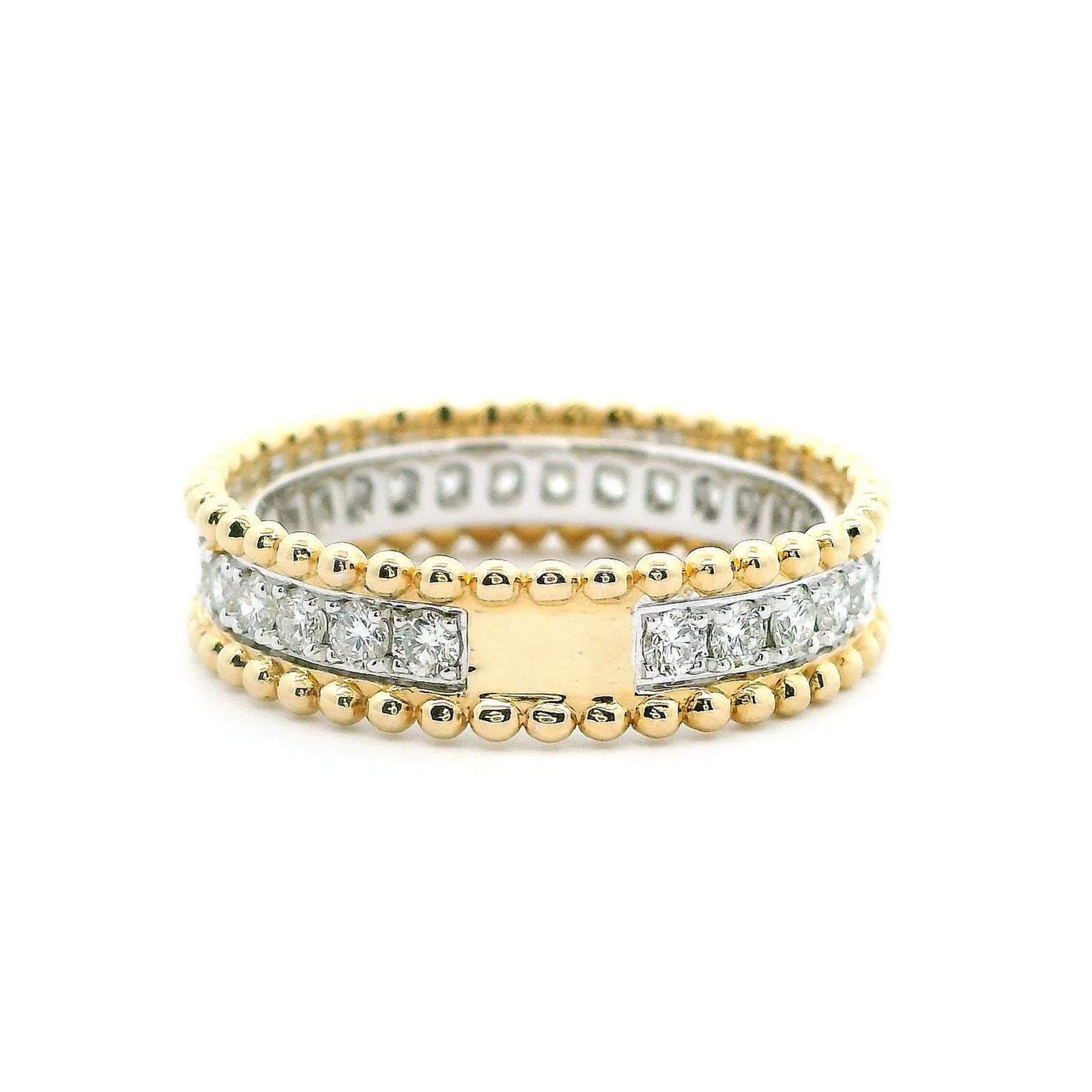 14K Yellow & White Gold 0.64cttw. Diamond Center Beaded Edge Fashion Ring