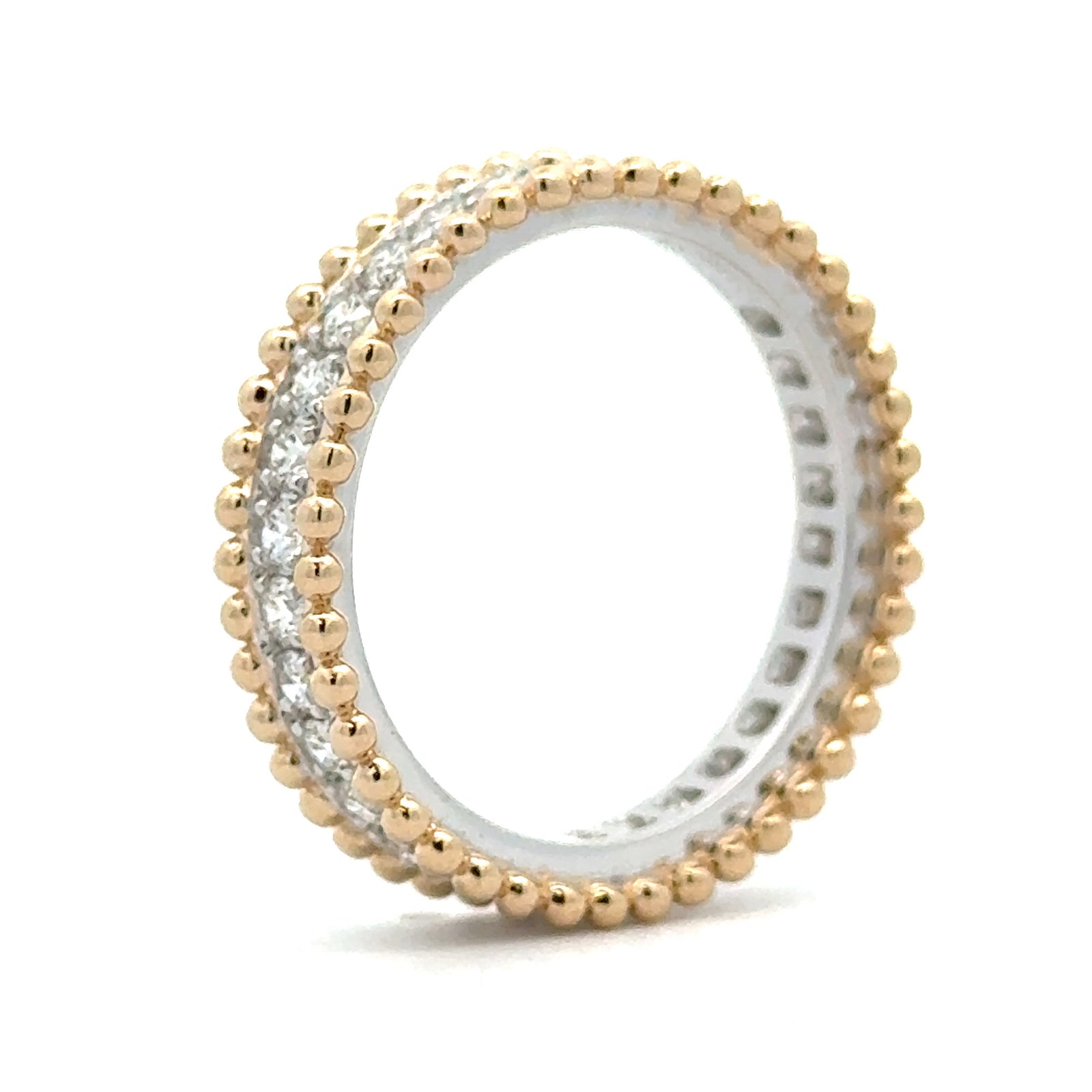 14K Yellow & White Gold 0.64cttw. Diamond Center Beaded Edge Fashion Ring