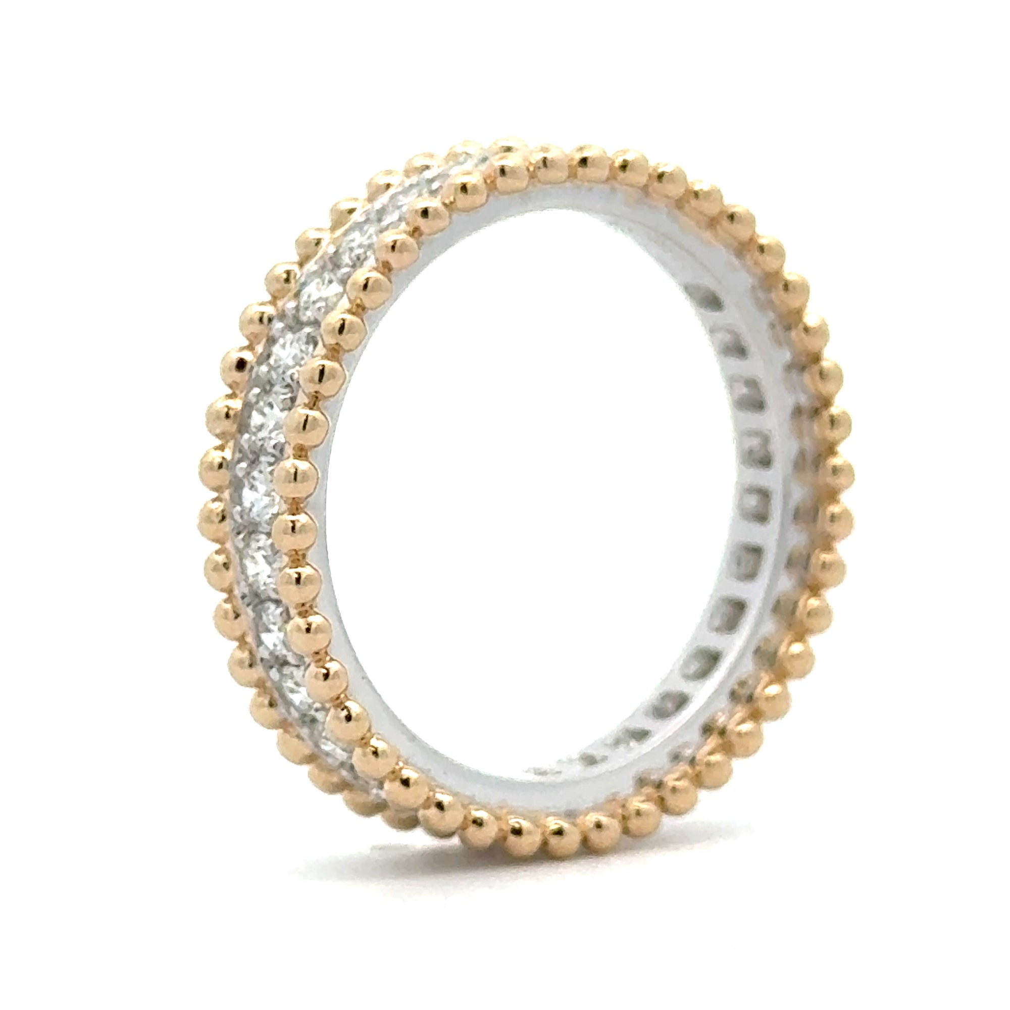 14K Yellow & White Gold 0.64cttw. Diamond Center Beaded Edge Fashion Ring