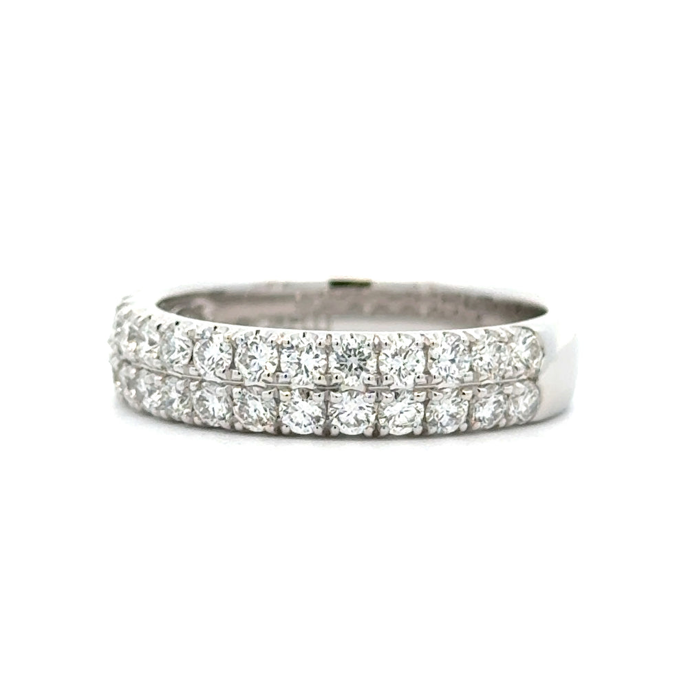 14K White Gold 1.00cttw. Diamond Double Row Classic Prong Straight Fashion Band