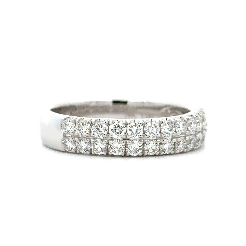 14K White Gold 1.00cttw. Diamond Double Row Classic Prong Straight Fashion Band