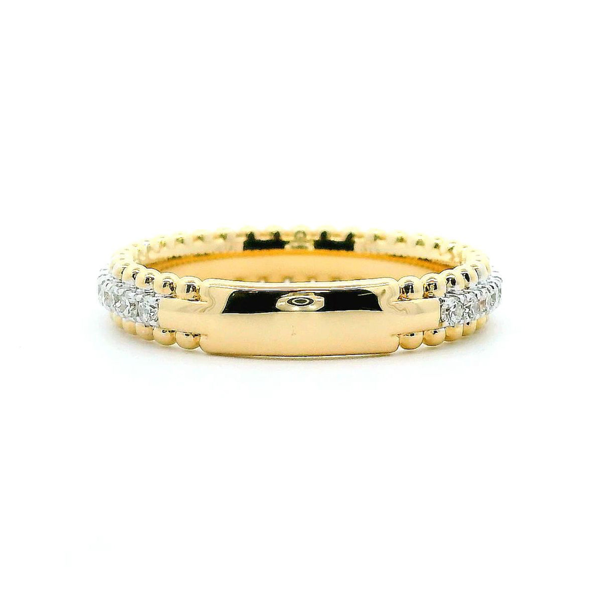 14K Yellow &amp; White Gold 0.40cttw. Diamond Center Beaded Edge Fashion Ring