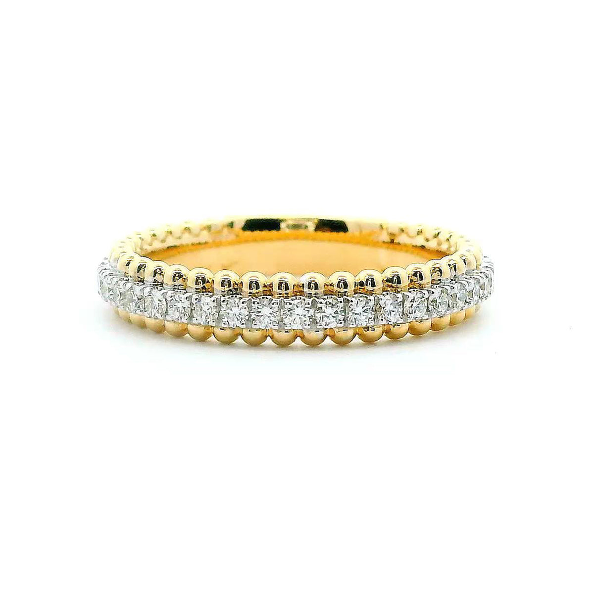 14K Yellow &amp; White Gold 0.40cttw. Diamond Center Beaded Edge Fashion Ring