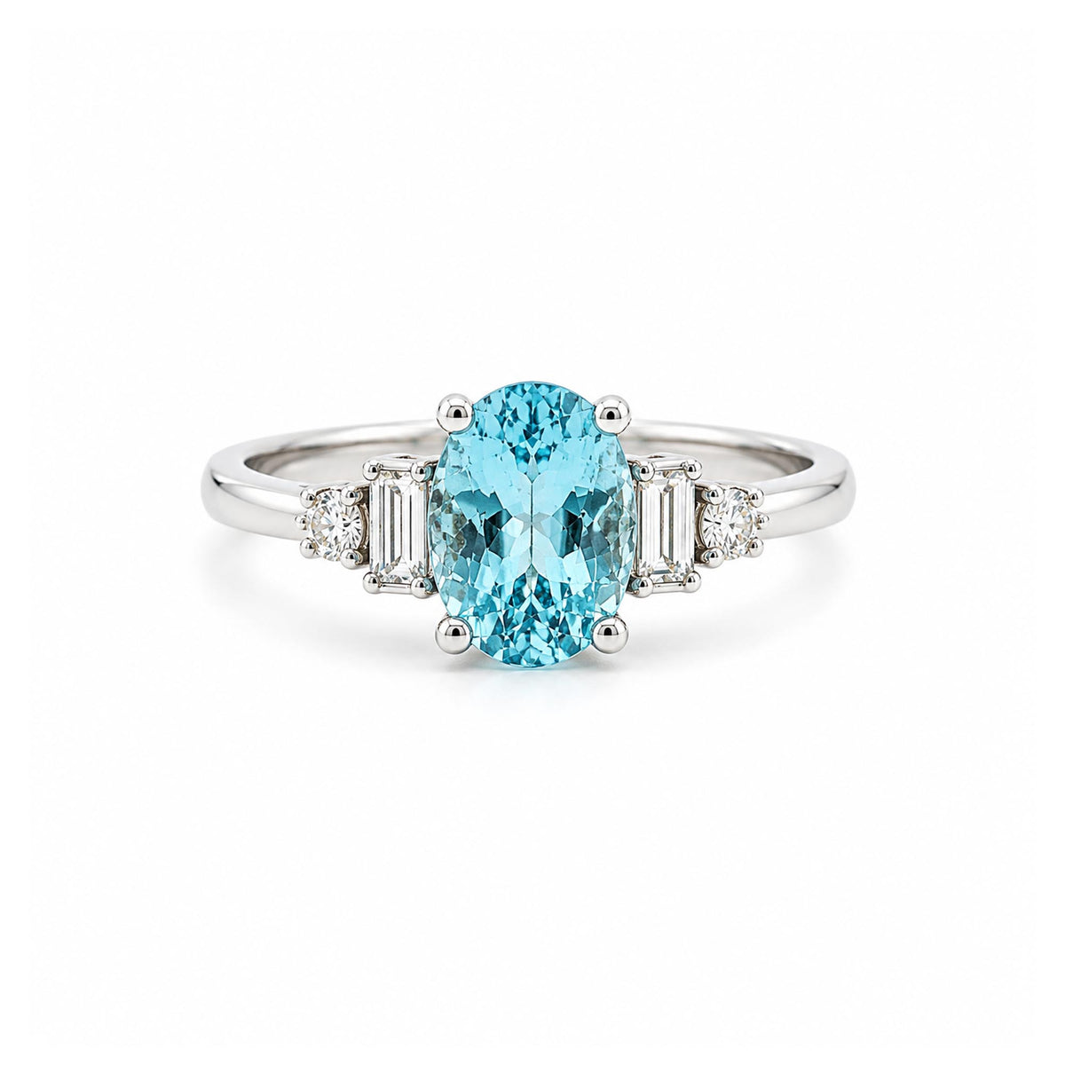 14K White Gold 1.03ct. Aquamarine &amp; Diamond Fashion Ring