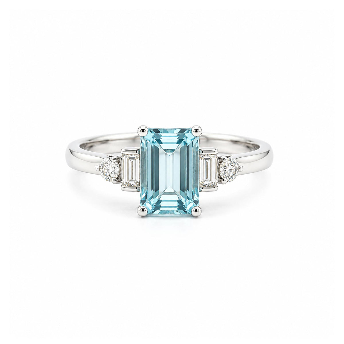 14K White Gold 1.00ct. Aquamarine &amp; Diamond Fashion Ring