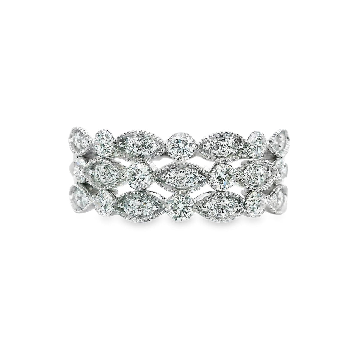 14K White Gold 0.87cttw. Diamond Multi Band Fashion Ring